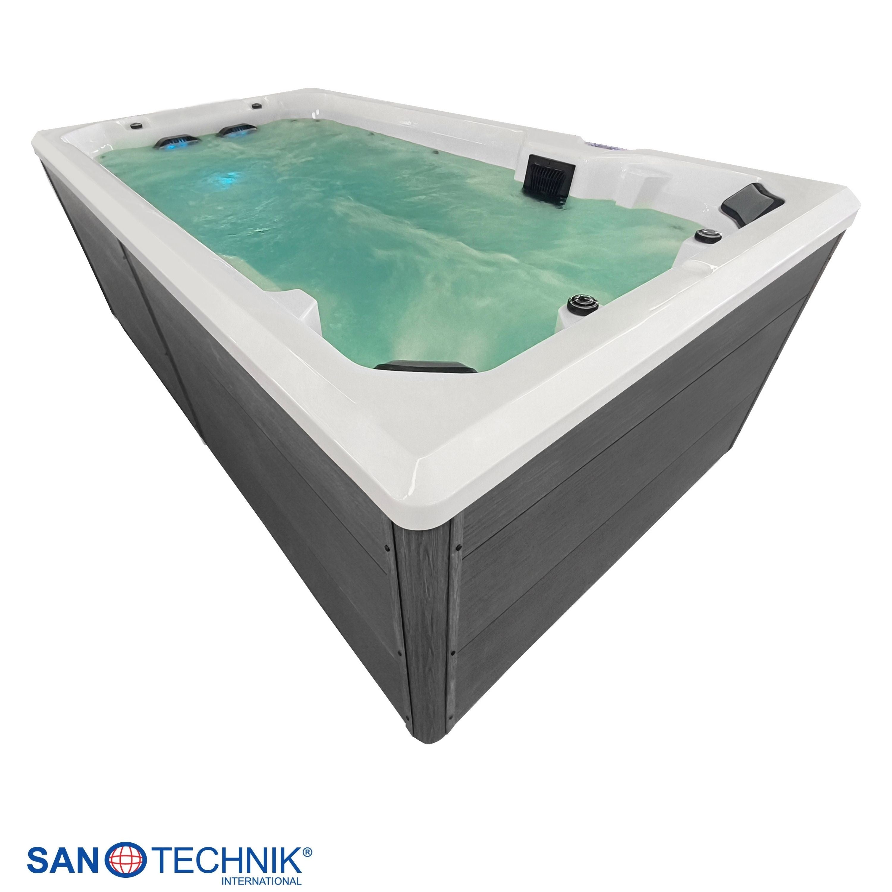 Sanotechnik - VALENCIA SWIMM WHIRLPOOL white inkl. Abdeckung und Stiege 400x220x126 cm