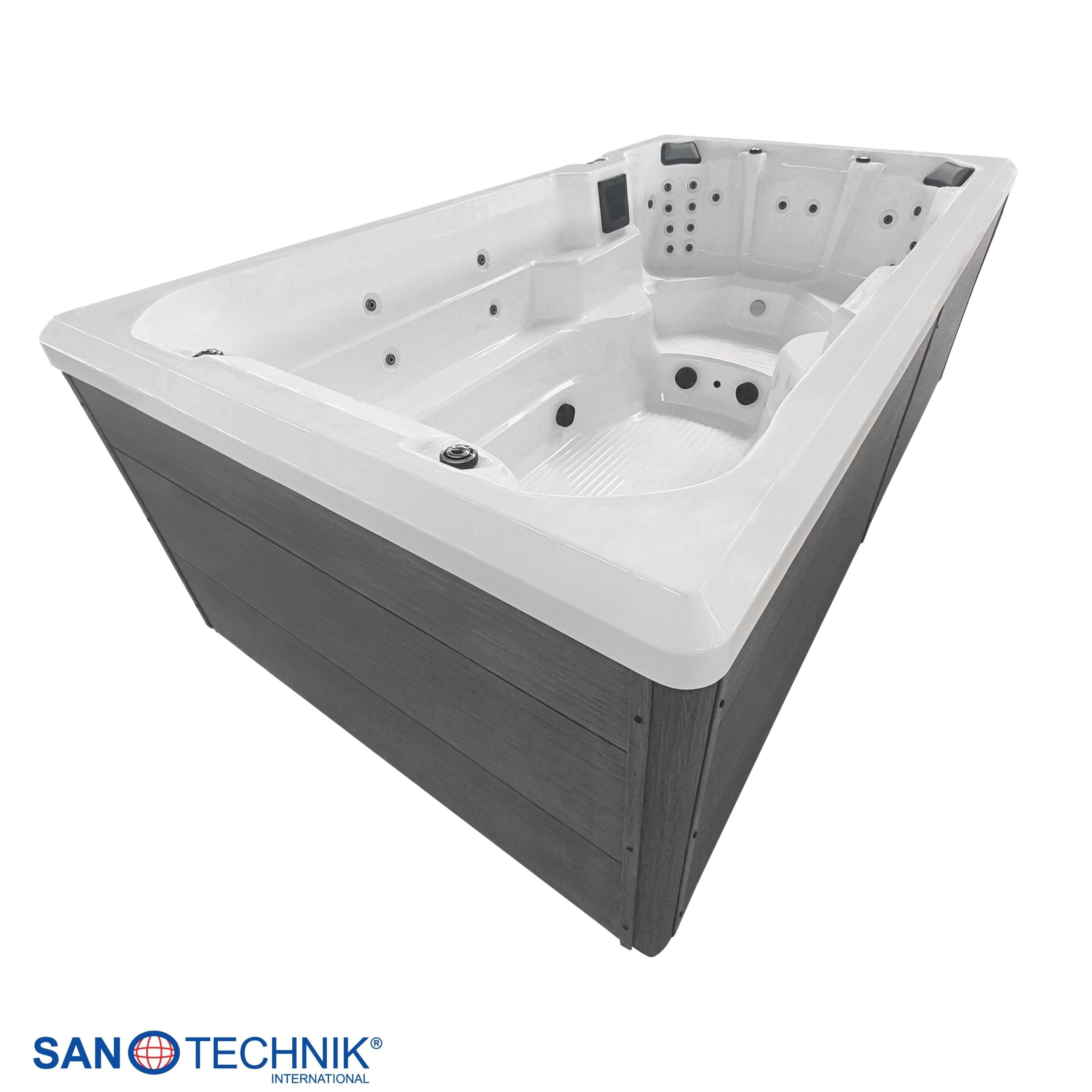 Sanotechnik - VALENCIA SWIMM WHIRLPOOL white inkl. Abdeckung und Stiege 400x220x126 cm