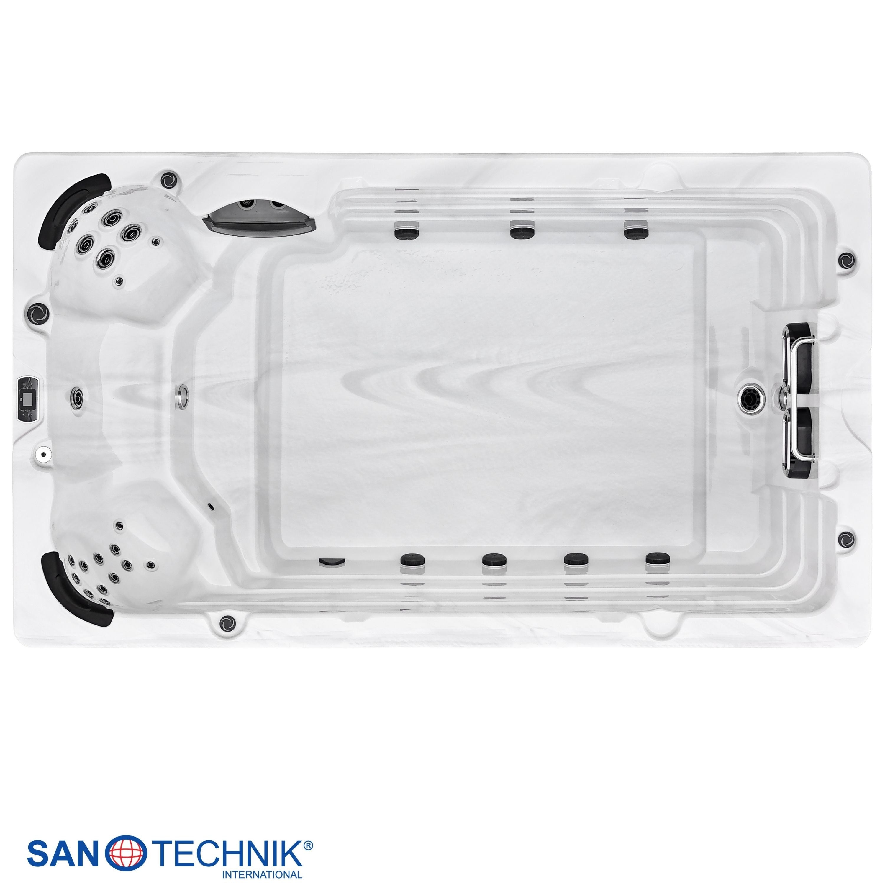 Sanotechnik - IBIZA SWIMM WHIRLPOOL white marble inkl. Abdeckung und Stiege 400x228x131 cm