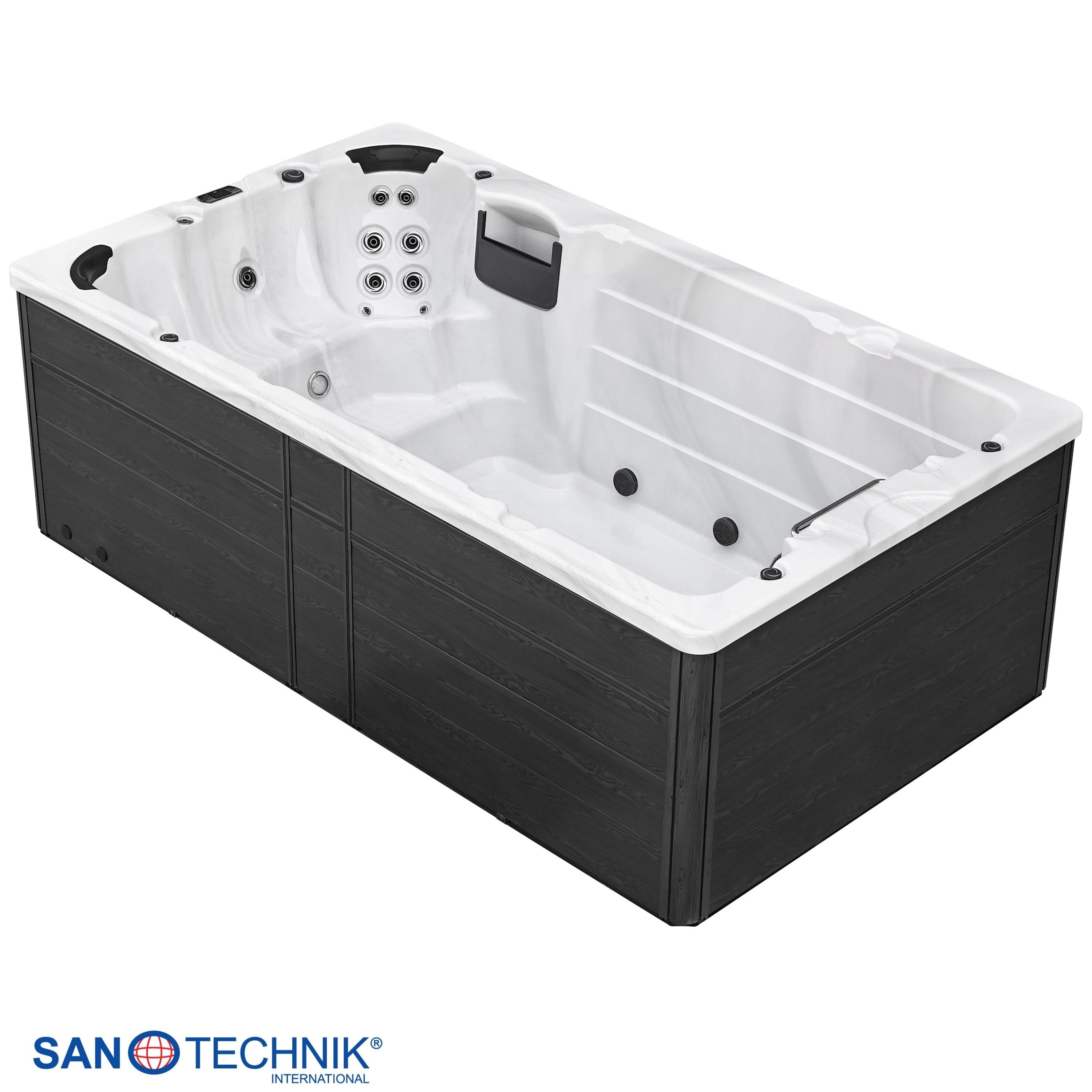 Sanotechnik - IBIZA SWIMM WHIRLPOOL white marble inkl. Abdeckung und Stiege 400x228x131 cm