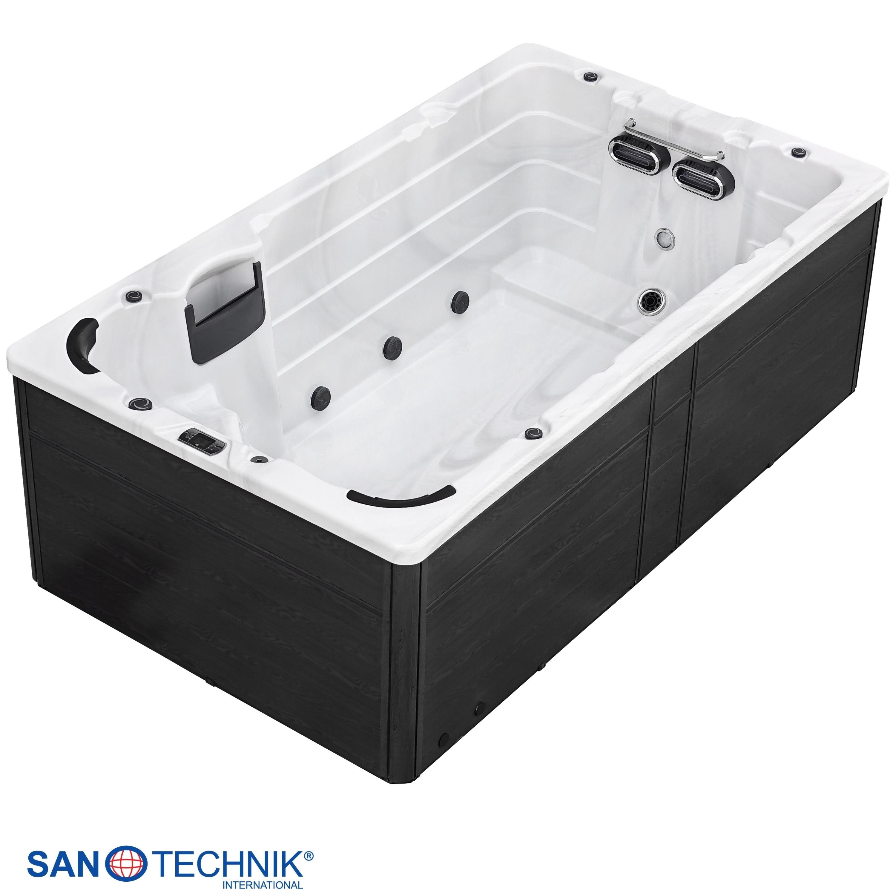 Sanotechnik - IBIZA SWIMM WHIRLPOOL white marble inkl. Abdeckung und Stiege 400x228x131 cm