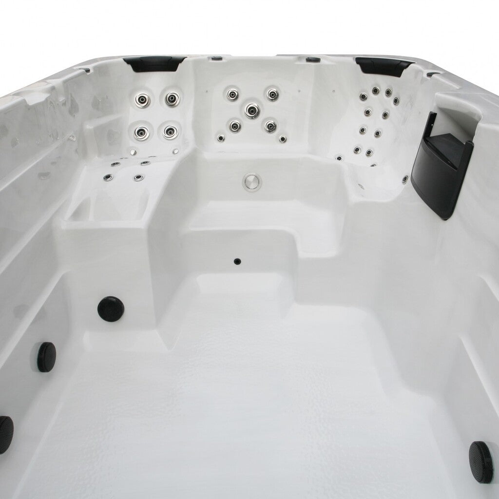 Sanotechnik - MENORCA  SWIMM WHIRLPOOL white marble inkl. Abdeckung und Stiege 450x228x131 cm