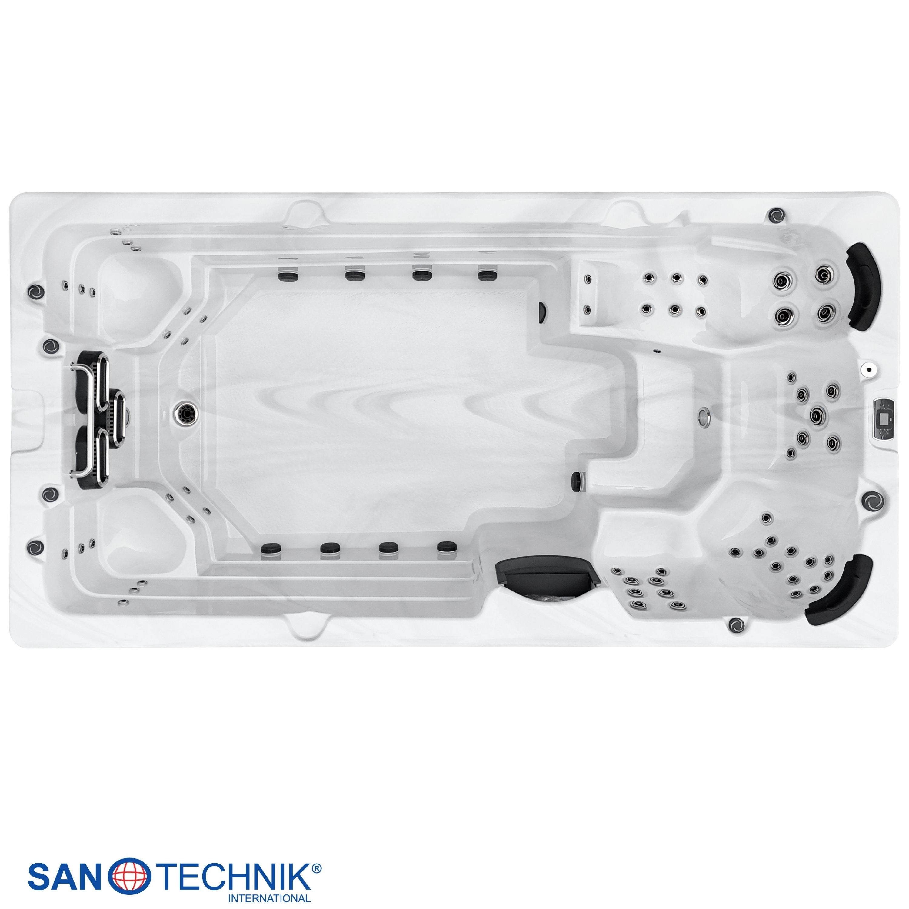 Sanotechnik - MENORCA  SWIMM WHIRLPOOL white marble inkl. Abdeckung und Stiege 450x228x131 cm
