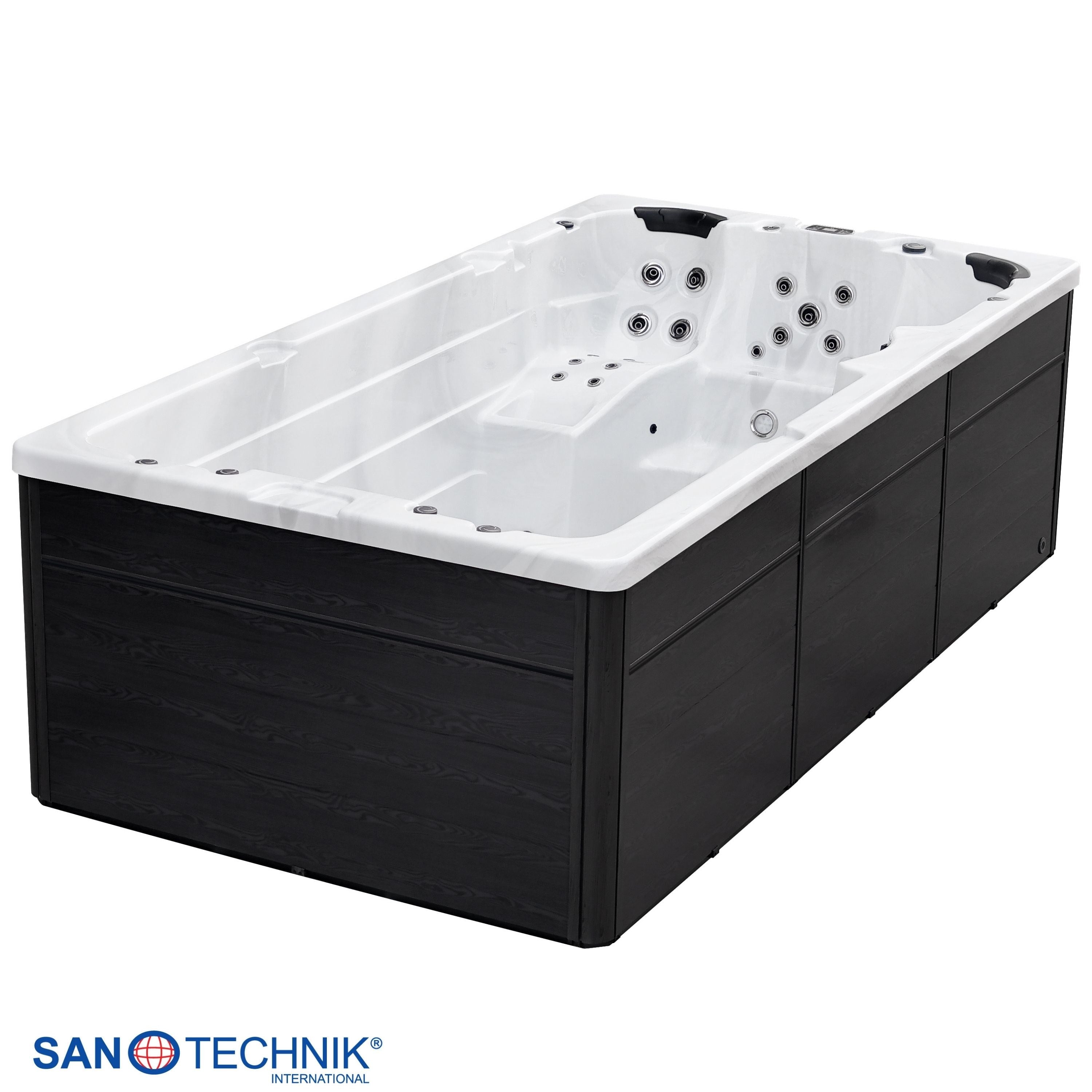 Sanotechnik - MENORCA  SWIMM WHIRLPOOL white marble inkl. Abdeckung und Stiege 450x228x131 cm
