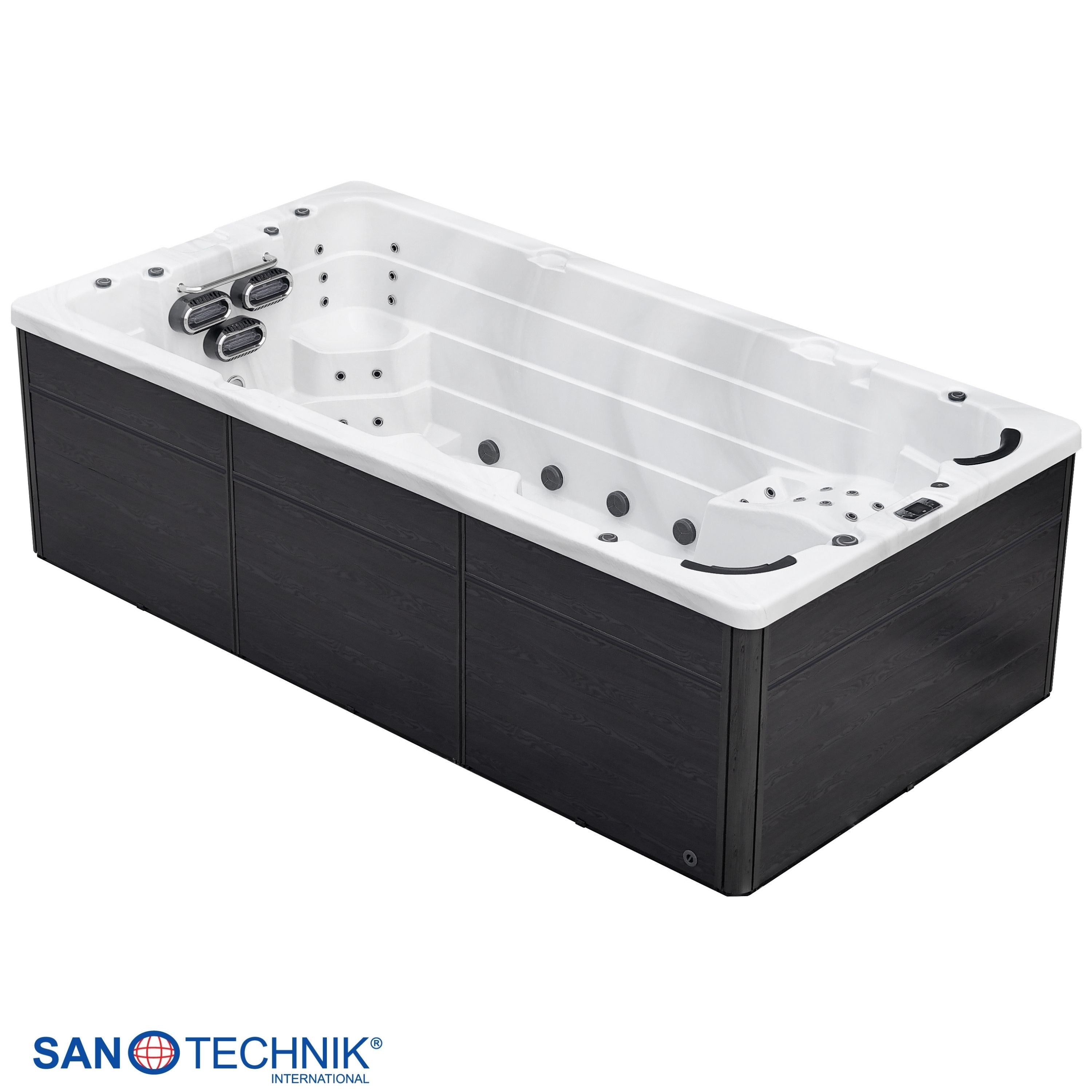 Sanotechnik - MENORCA  SWIMM WHIRLPOOL white marble inkl. Abdeckung und Stiege 450x228x131 cm