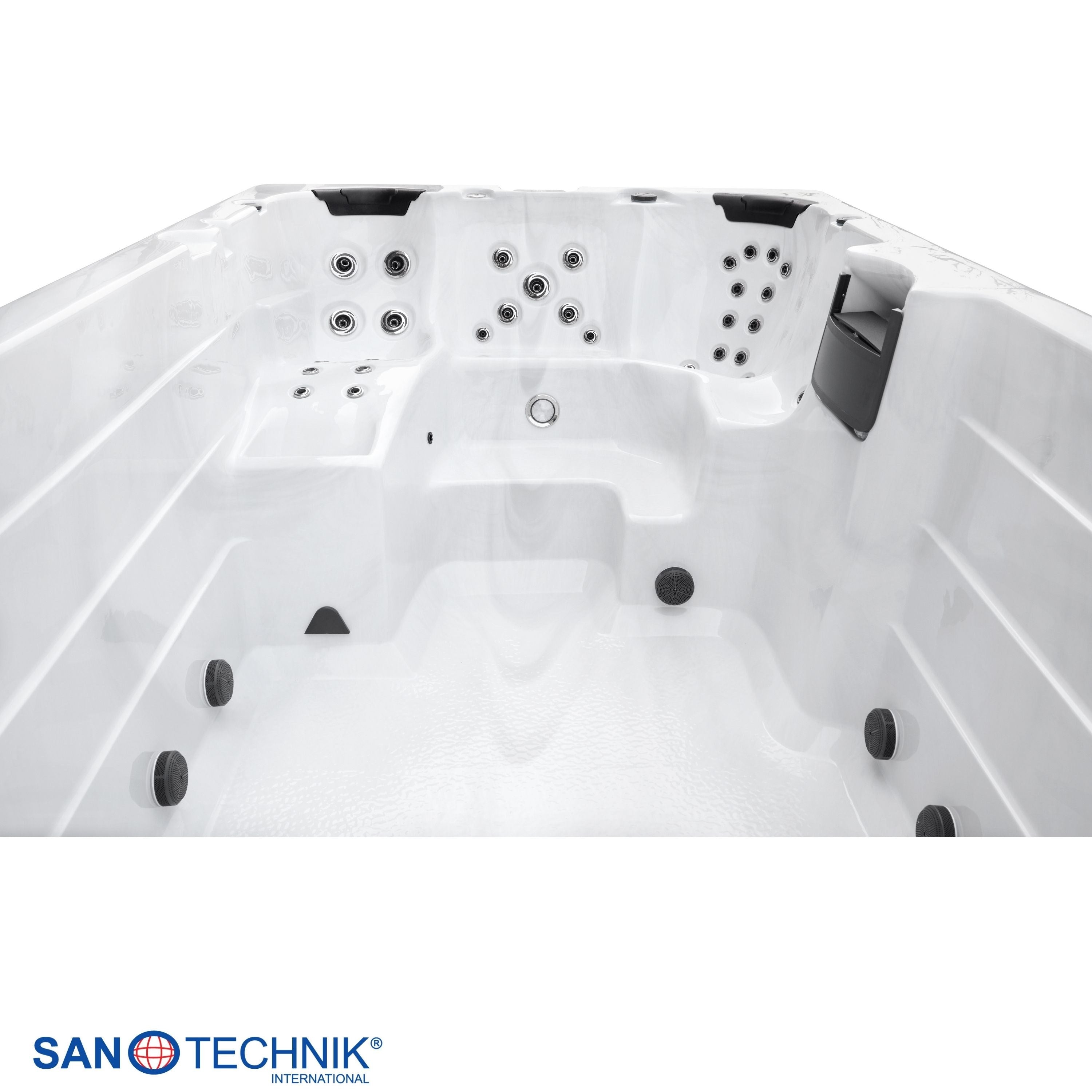 Sanotechnik - MENORCA  SWIMM WHIRLPOOL white marble inkl. Abdeckung und Stiege 450x228x131 cm
