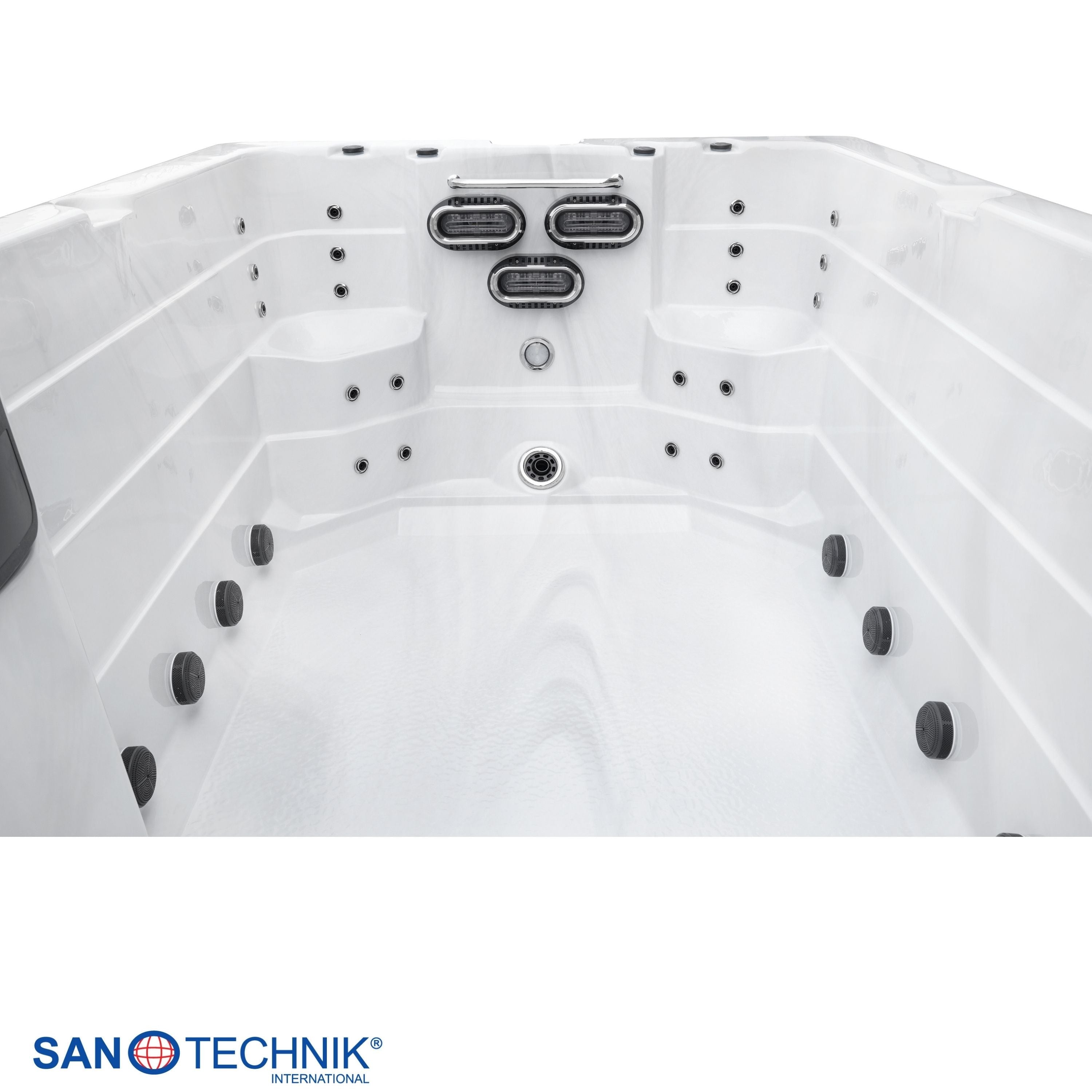 Sanotechnik - MENORCA  SWIMM WHIRLPOOL white marble inkl. Abdeckung und Stiege 450x228x131 cm