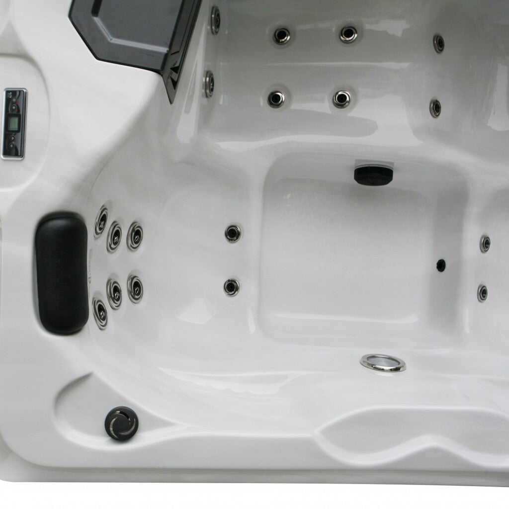 Sanotechnik - FIJI OUTDOOR WHIRLPOOL white marble inkl. Abdeckung und Stiege 210x160x80 cm