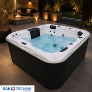 Sanotechnik - TAHITI OUTDOOR WHIRLPOOL white marble inkl. Abdeckung und Stiege 200x200x88 cm