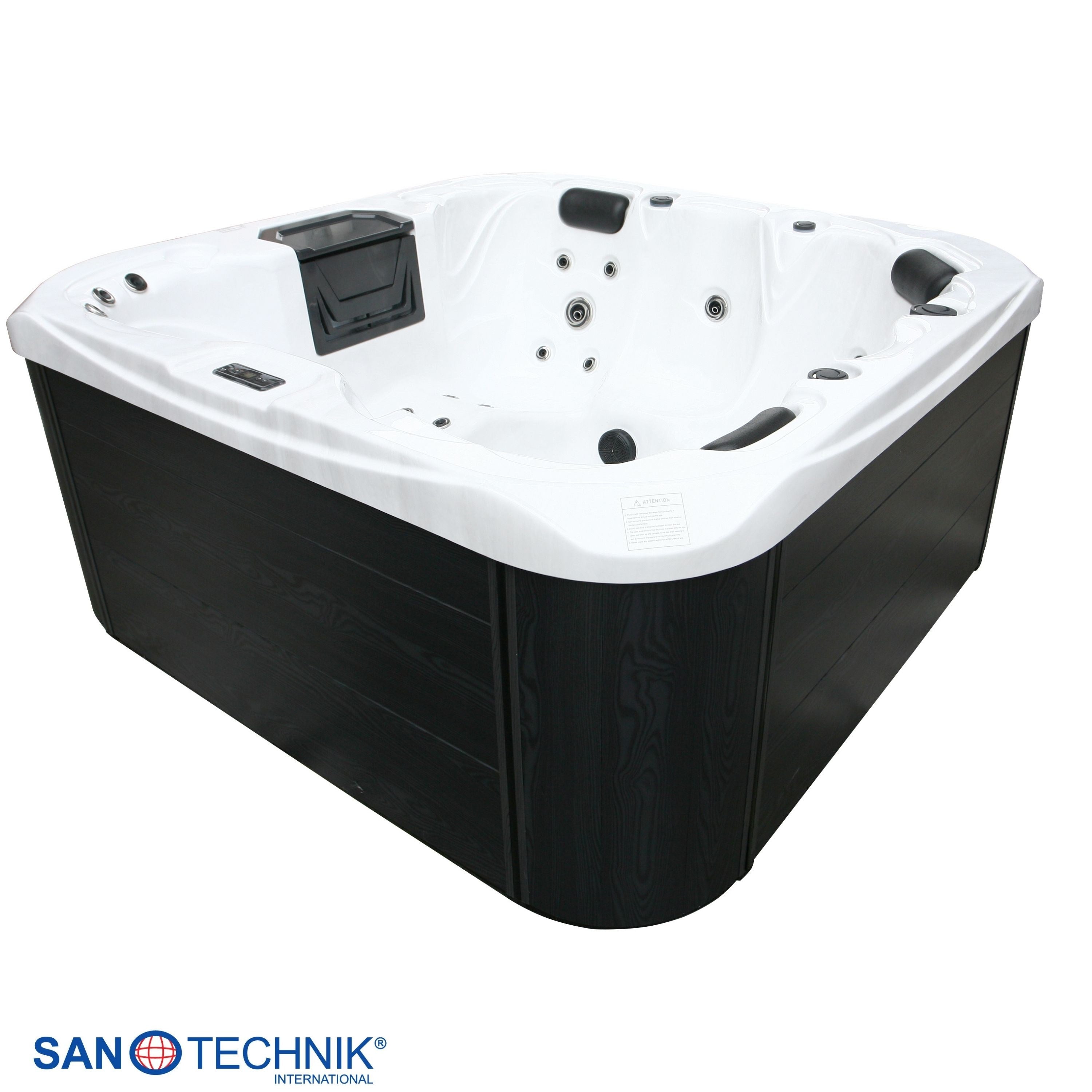 Sanotechnik - TAHITI OUTDOOR WHIRLPOOL white marble inkl. Abdeckung und Stiege 200x200x88 cm