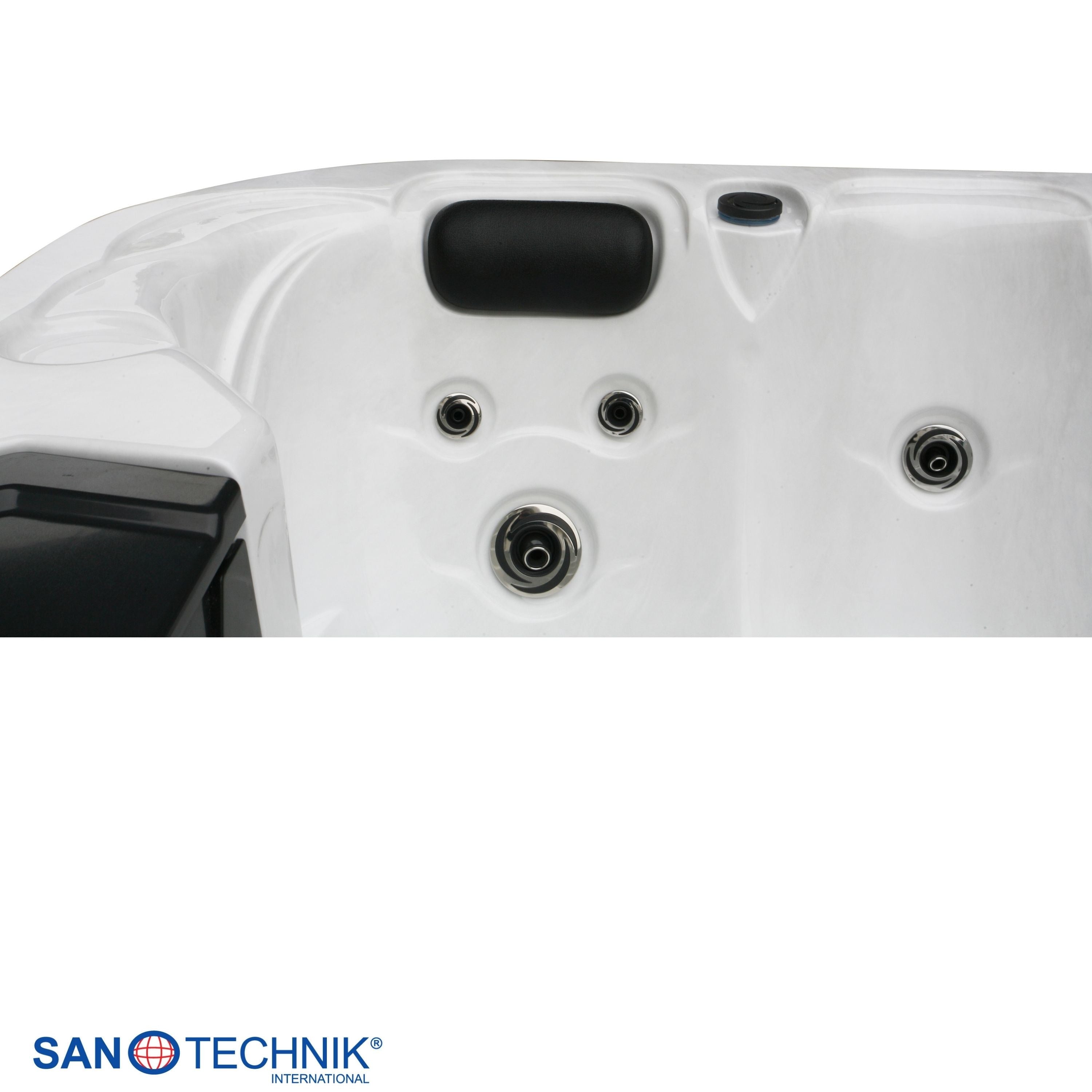Sanotechnik - TAHITI OUTDOOR WHIRLPOOL white marble inkl. Abdeckung und Stiege 200x200x88 cm