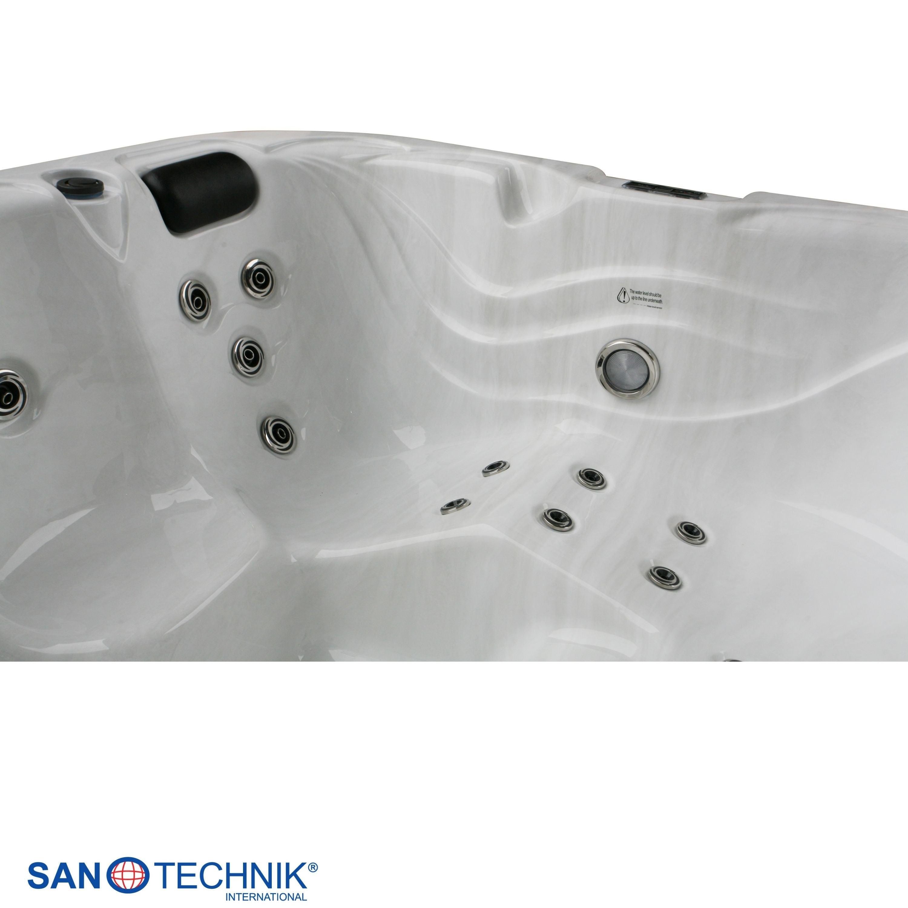 Sanotechnik - TAHITI OUTDOOR WHIRLPOOL white marble inkl. Abdeckung und Stiege 200x200x88 cm
