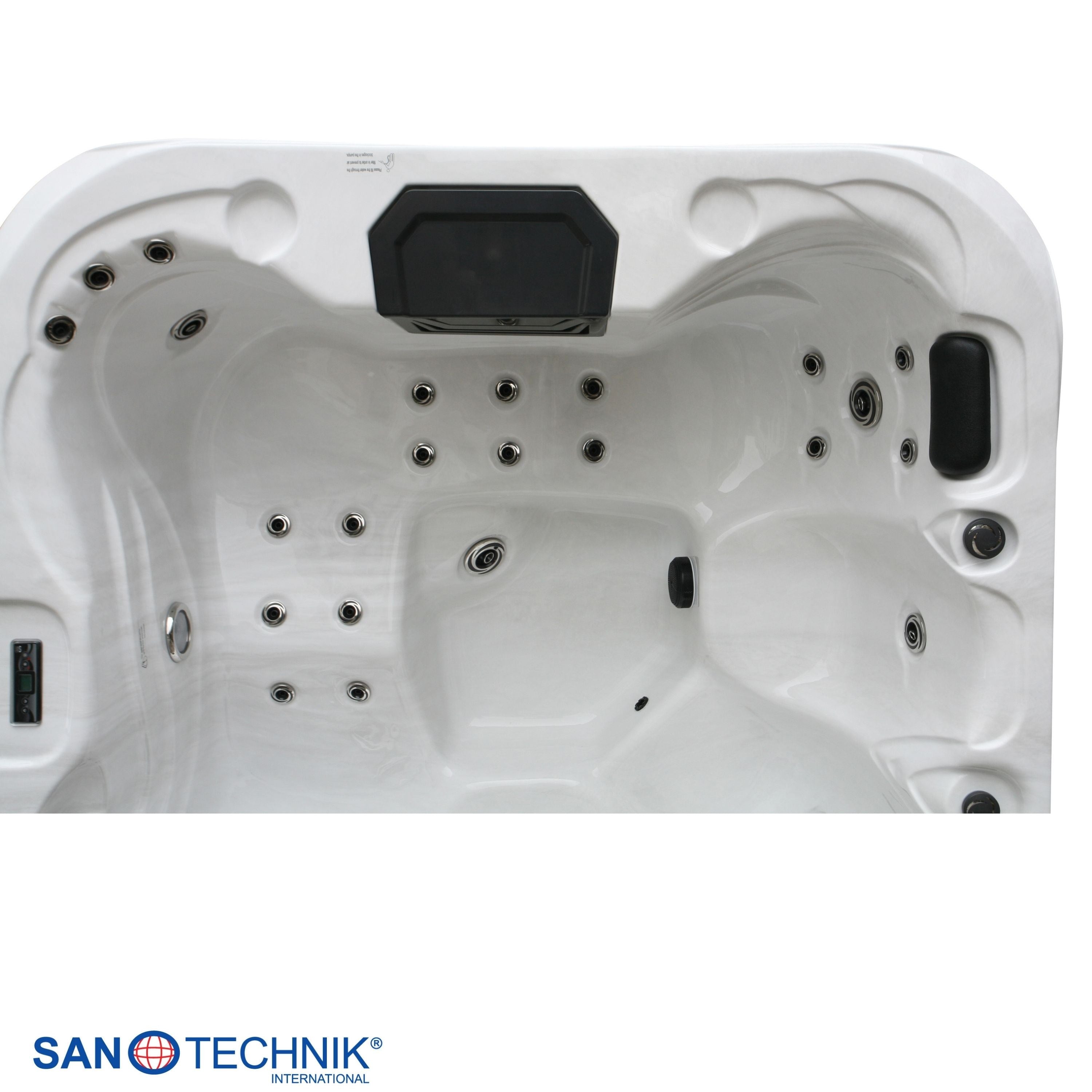 Sanotechnik - TAHITI OUTDOOR WHIRLPOOL white marble inkl. Abdeckung und Stiege 200x200x88 cm