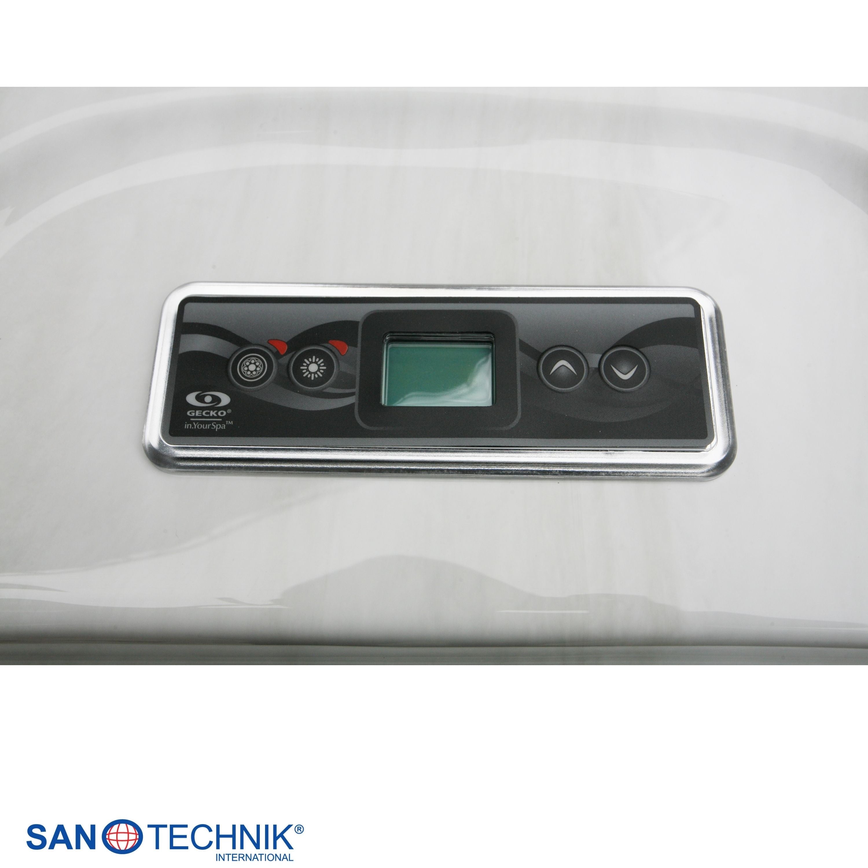 Sanotechnik - TAHITI OUTDOOR WHIRLPOOL white marble inkl. Abdeckung und Stiege 200x200x88 cm