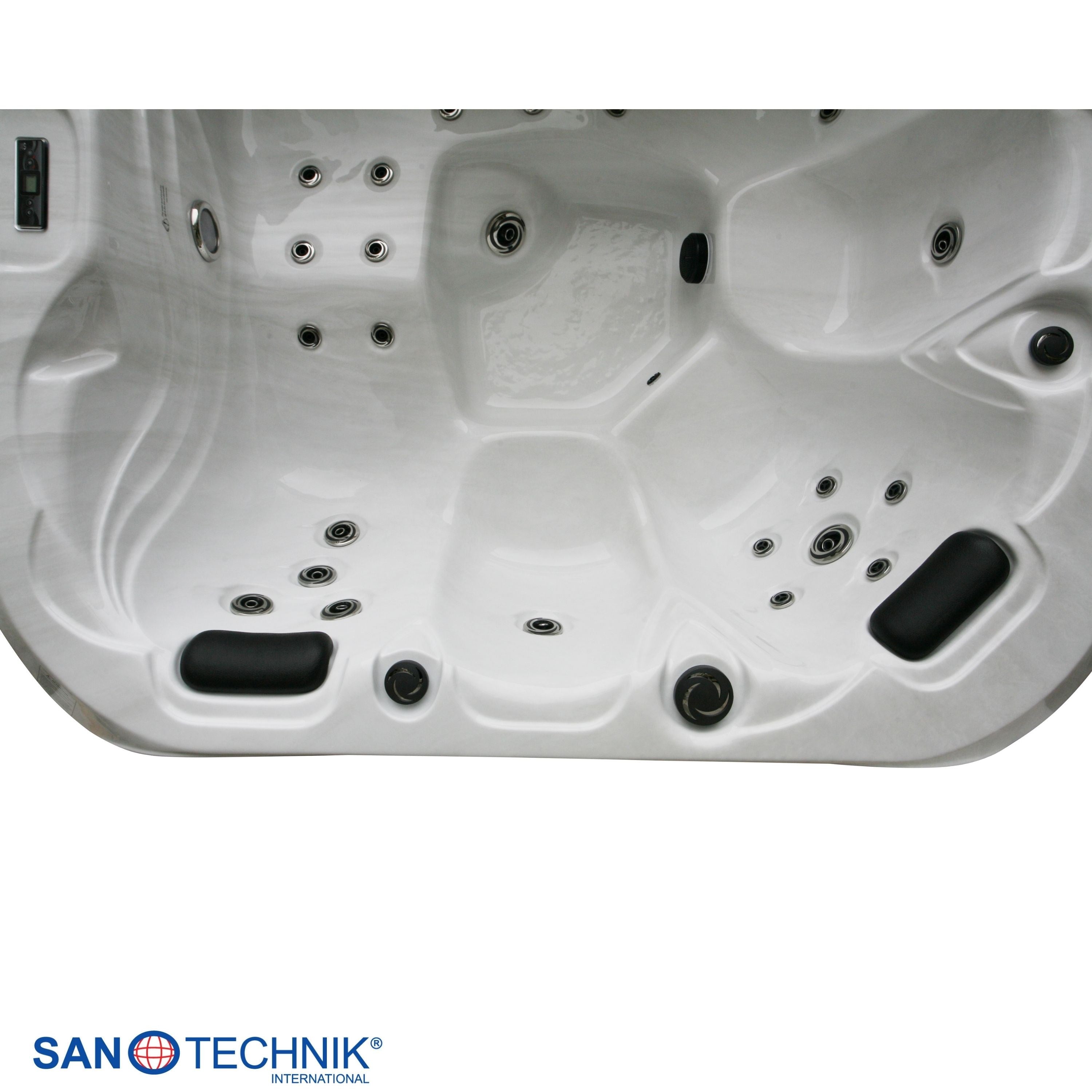 Sanotechnik - TAHITI OUTDOOR WHIRLPOOL white marble inkl. Abdeckung und Stiege 200x200x88 cm