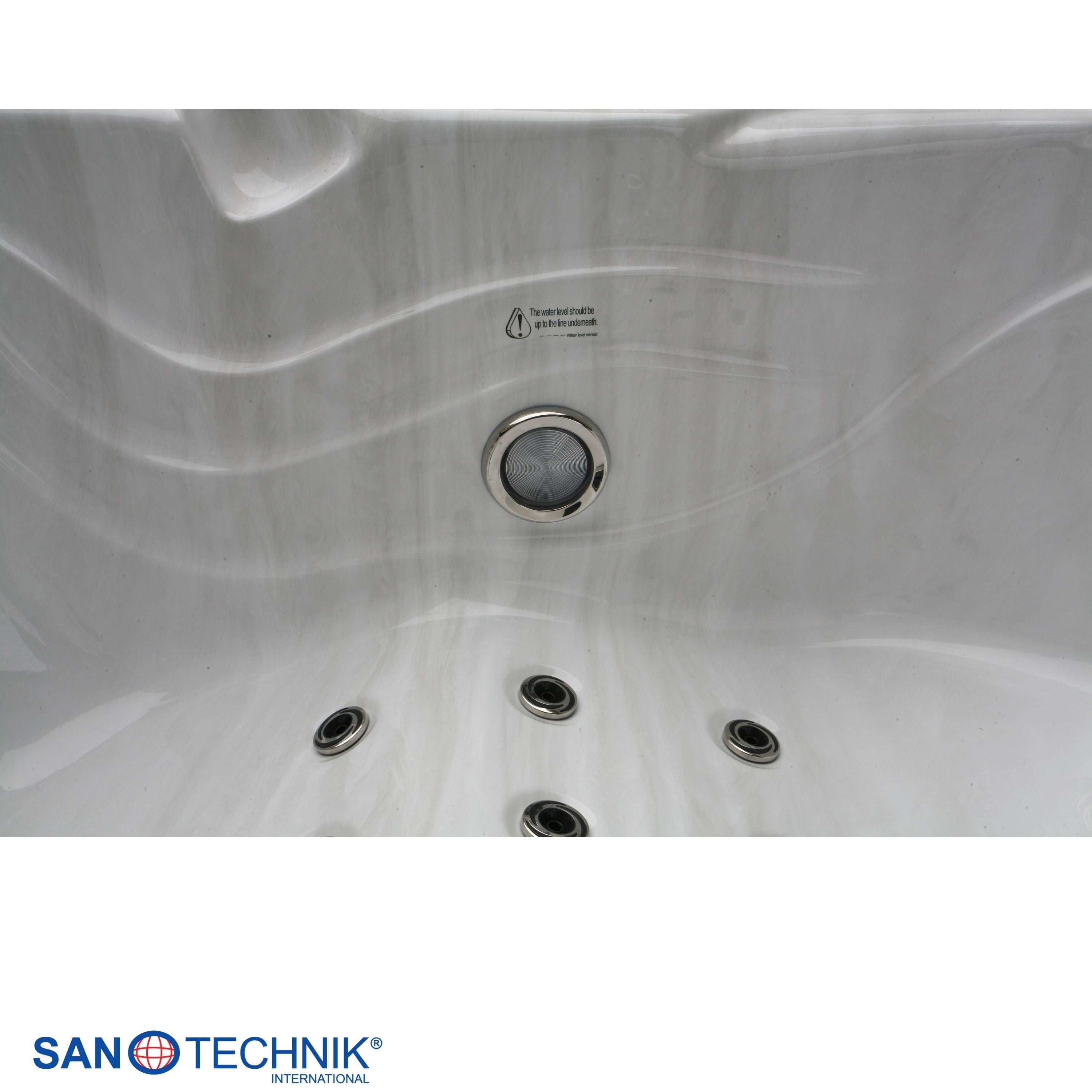 Sanotechnik - TAHITI OUTDOOR WHIRLPOOL white marble inkl. Abdeckung und Stiege 200x200x88 cm