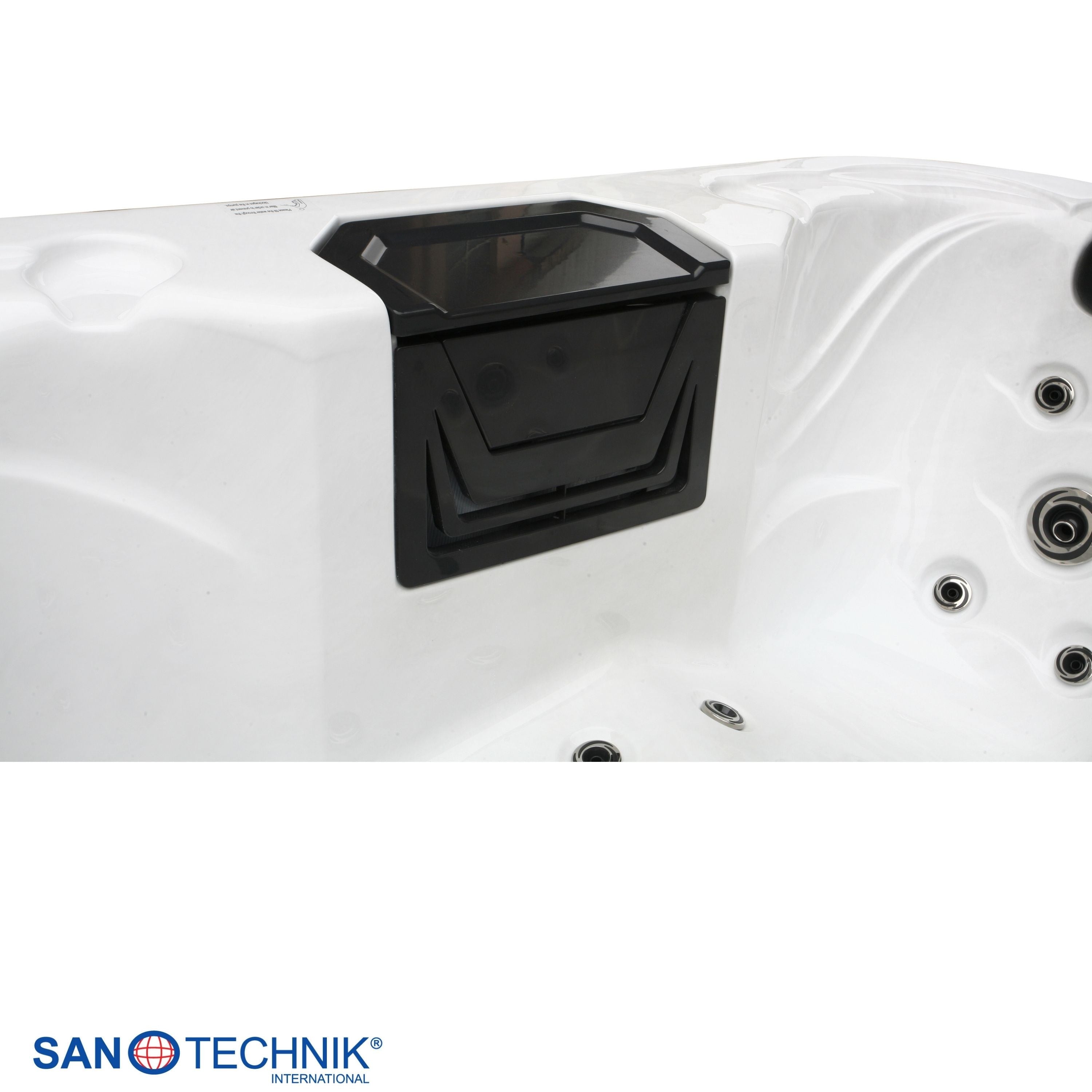 Sanotechnik - TAHITI OUTDOOR WHIRLPOOL white marble inkl. Abdeckung und Stiege 200x200x88 cm