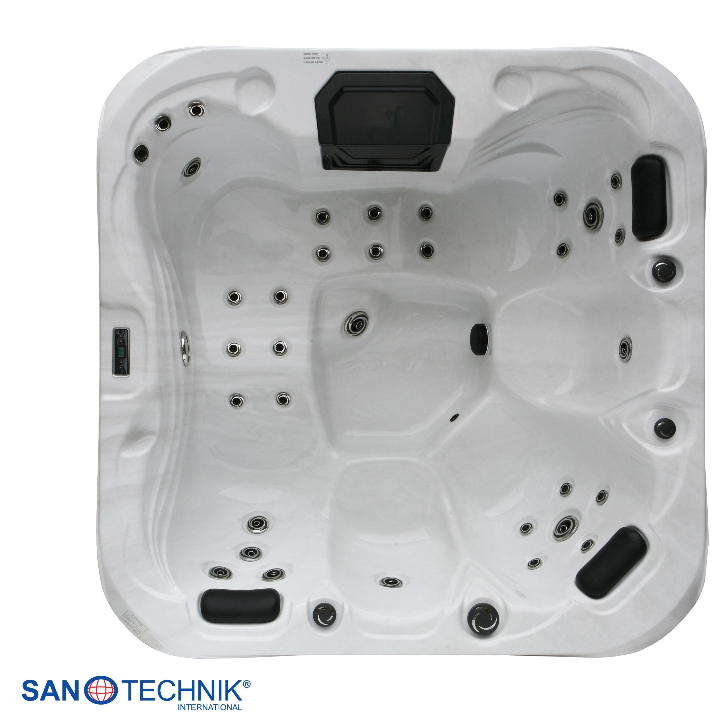 Sanotechnik - TAHITI OUTDOOR WHIRLPOOL white marble inkl. Abdeckung und Stiege 200x200x88 cm