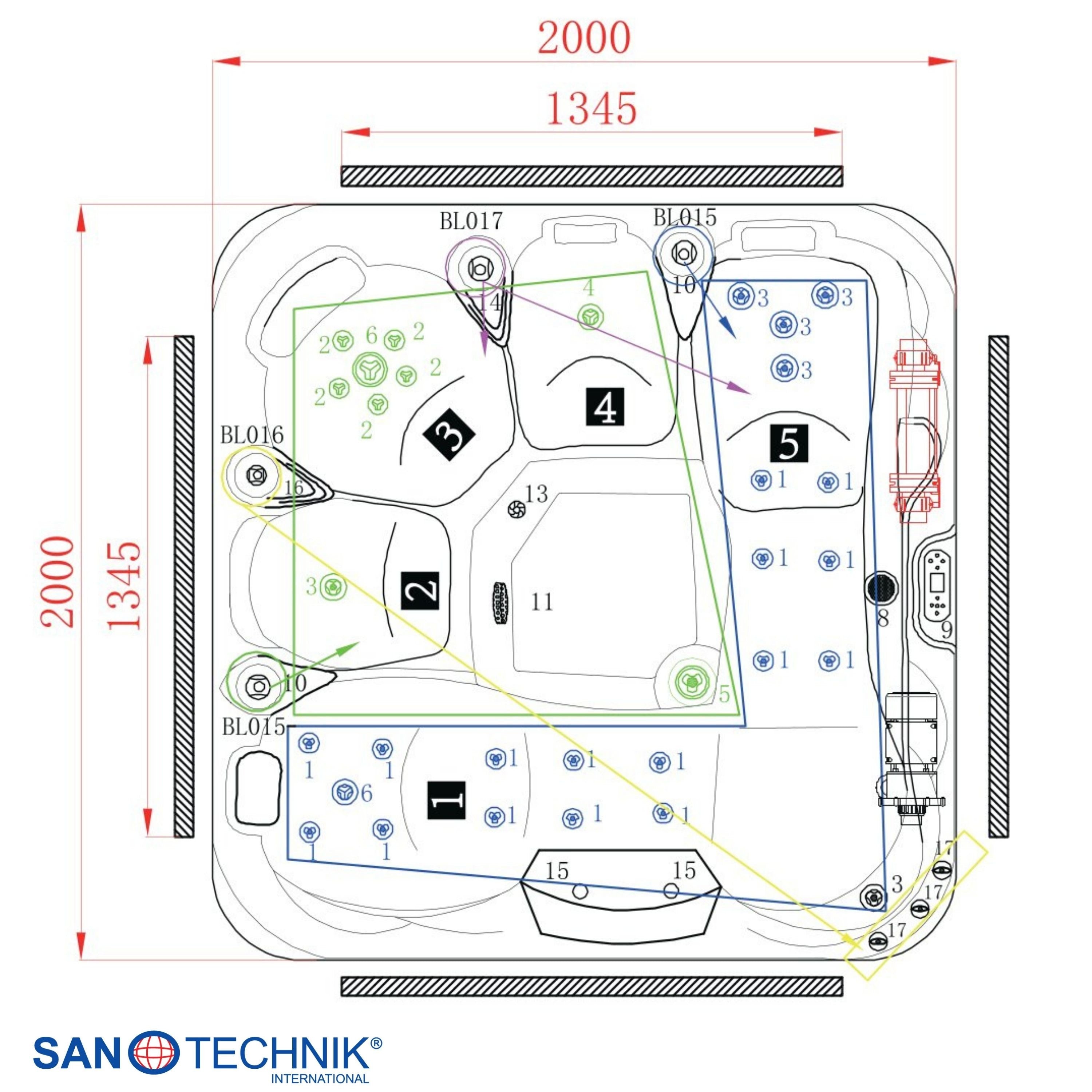 Sanotechnik - TAHITI OUTDOOR WHIRLPOOL white marble inkl. Abdeckung und Stiege 200x200x88 cm