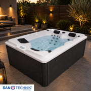 Sanotechnik - DIABLO OUTDOOR WHIRLPOOL white marble inkl. Abdeckung und Stiege 210x160x80 cm