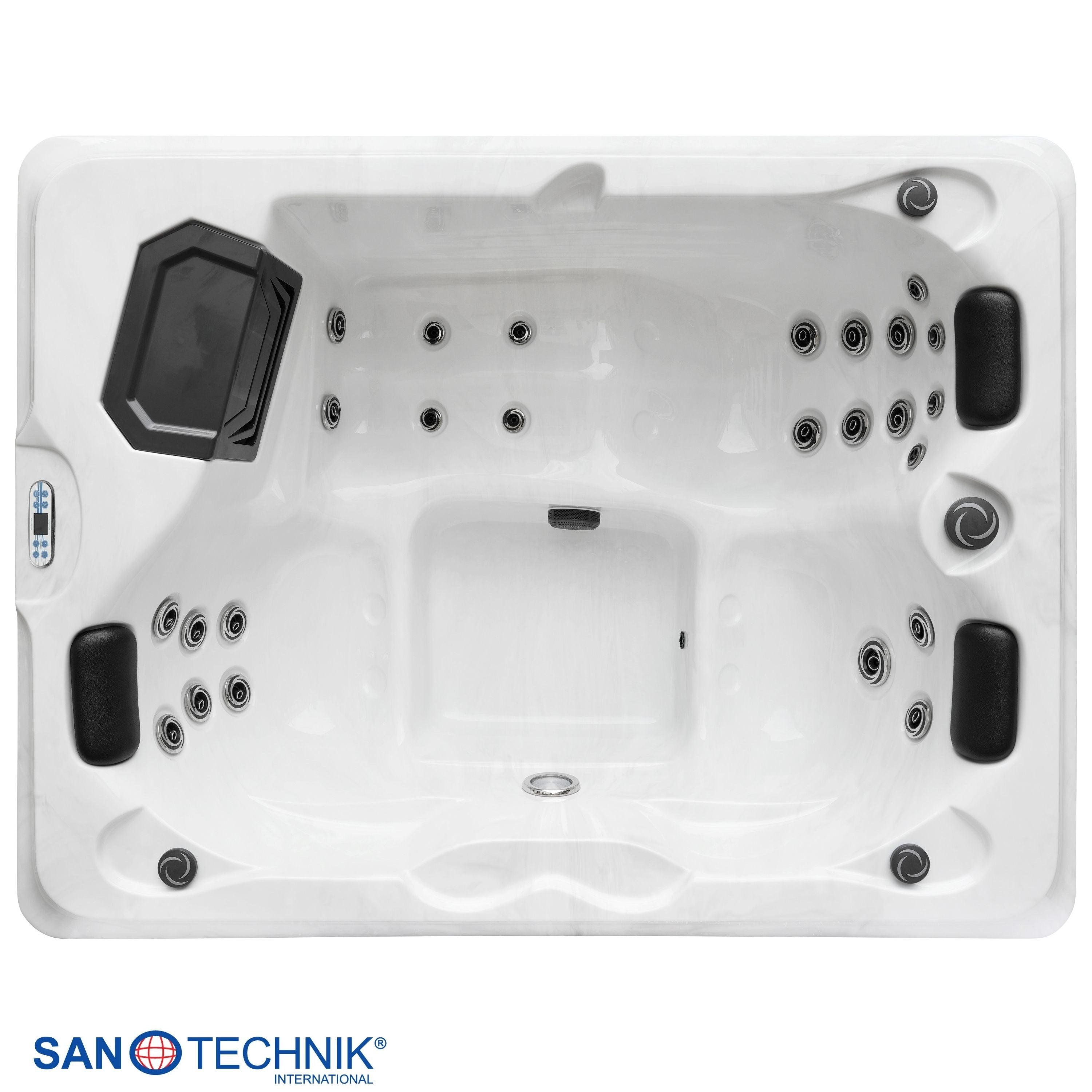 Sanotechnik - DIABLO OUTDOOR WHIRLPOOL white marble inkl. Abdeckung und Stiege 210x160x80 cm