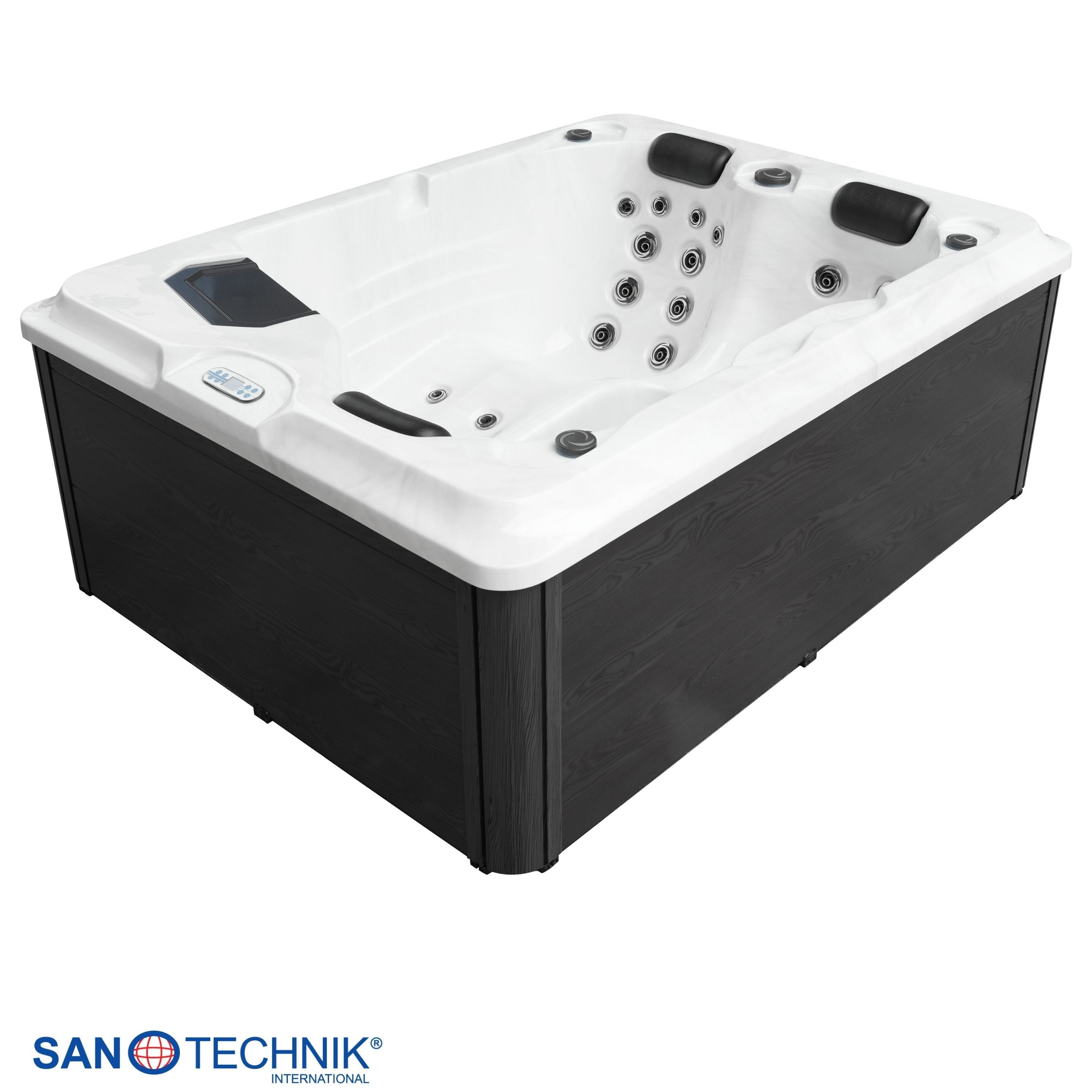Sanotechnik - DIABLO OUTDOOR WHIRLPOOL white marble inkl. Abdeckung und Stiege 210x160x80 cm