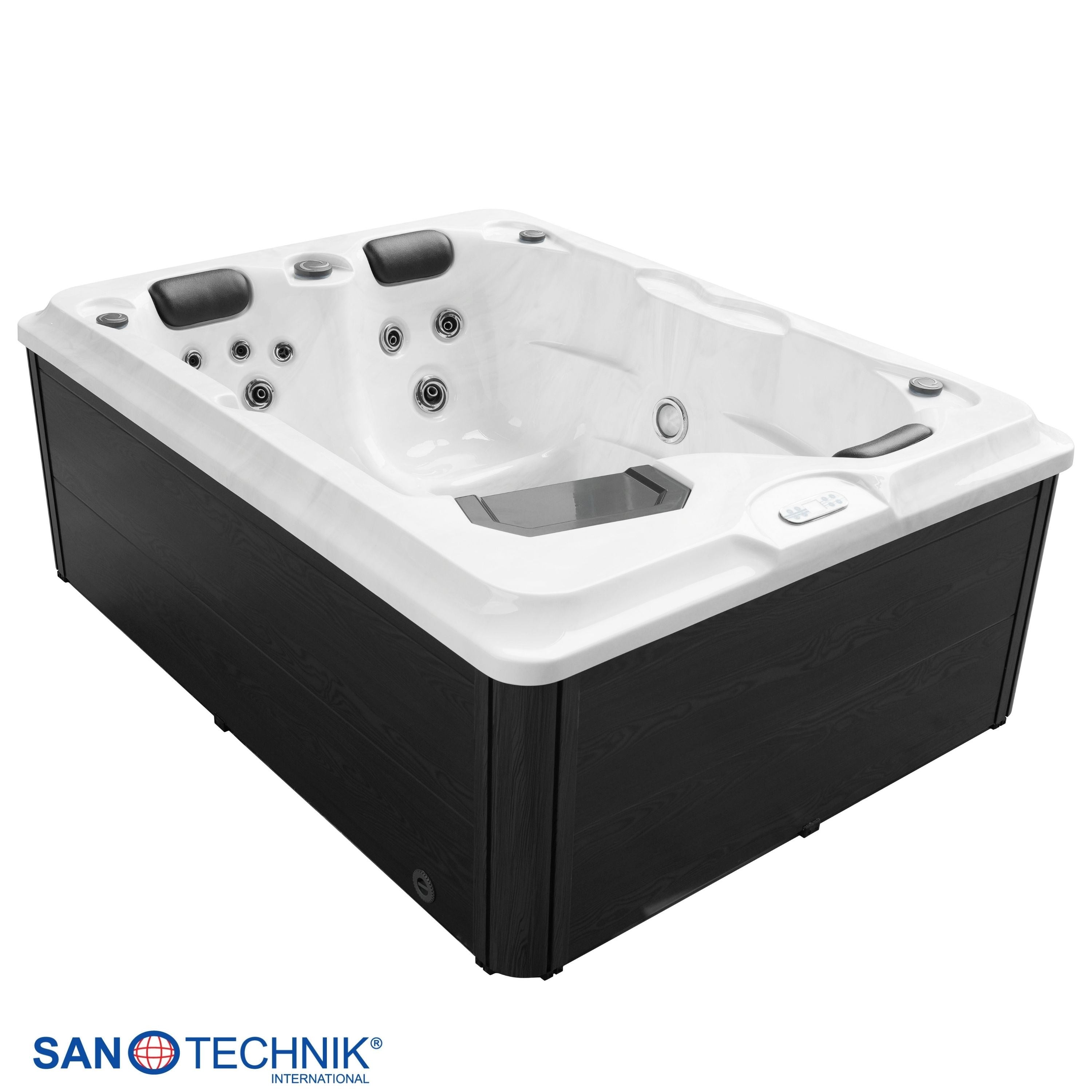 Sanotechnik - DIABLO OUTDOOR WHIRLPOOL white marble inkl. Abdeckung und Stiege 210x160x80 cm