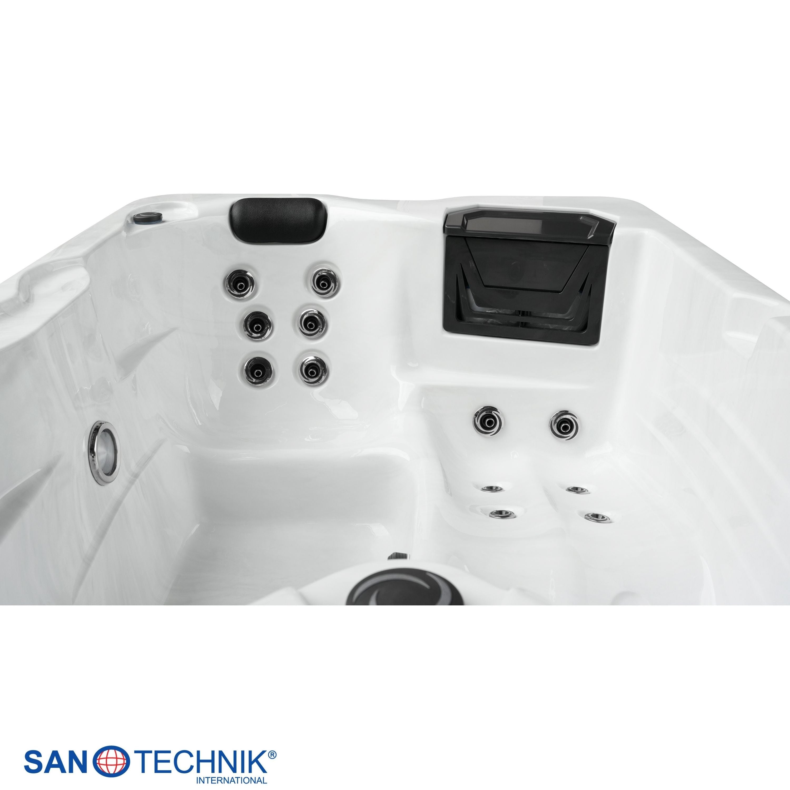 Sanotechnik - DIABLO OUTDOOR WHIRLPOOL white marble inkl. Abdeckung und Stiege 210x160x80 cm
