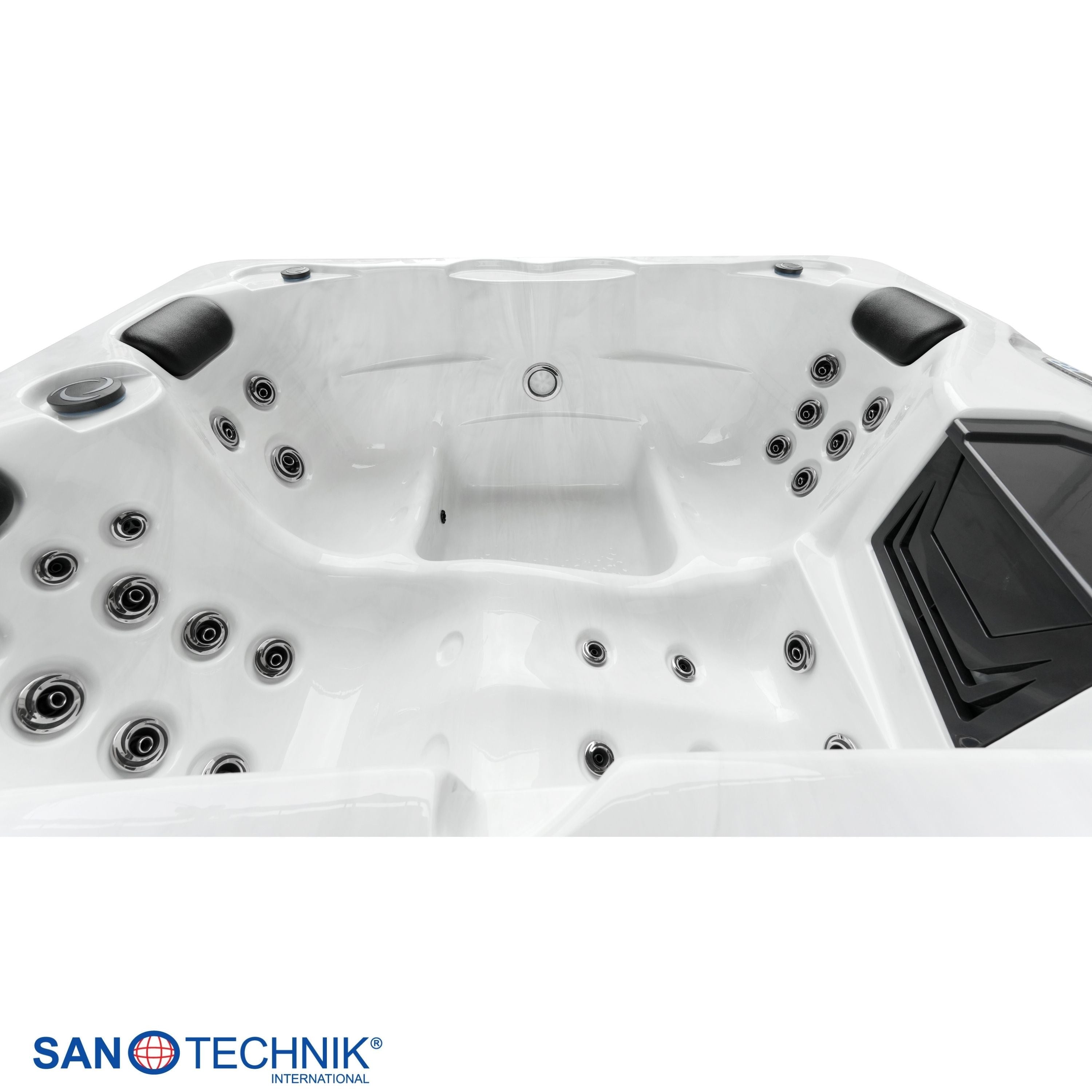 Sanotechnik - DIABLO OUTDOOR WHIRLPOOL white marble inkl. Abdeckung und Stiege 210x160x80 cm