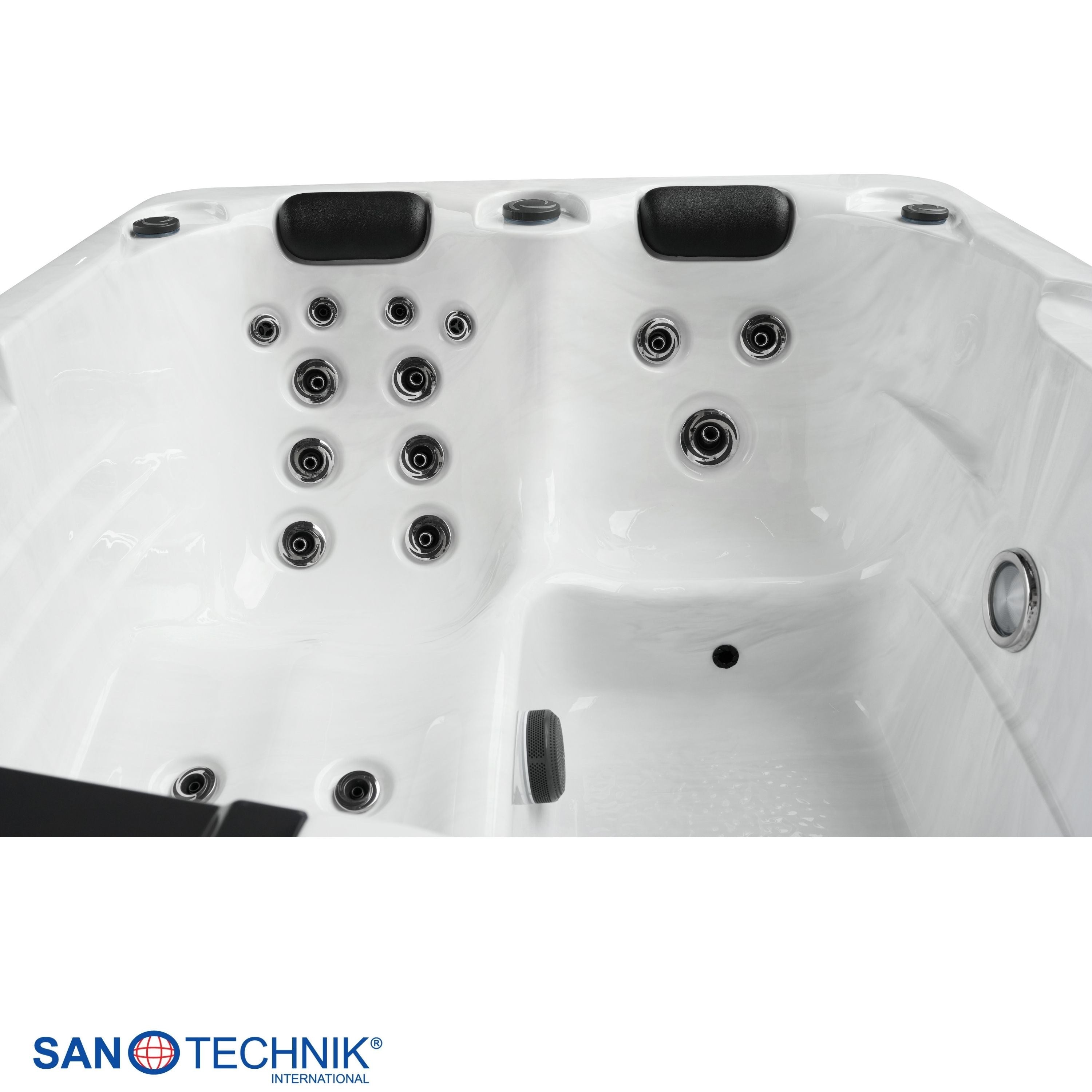 Sanotechnik - DIABLO OUTDOOR WHIRLPOOL white marble inkl. Abdeckung und Stiege 210x160x80 cm