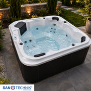 Sanotechnik - TIROL OUTDOOR WHIRLPOOL white marble inkl. Abdeckung und Stiege 210x210x80 cm