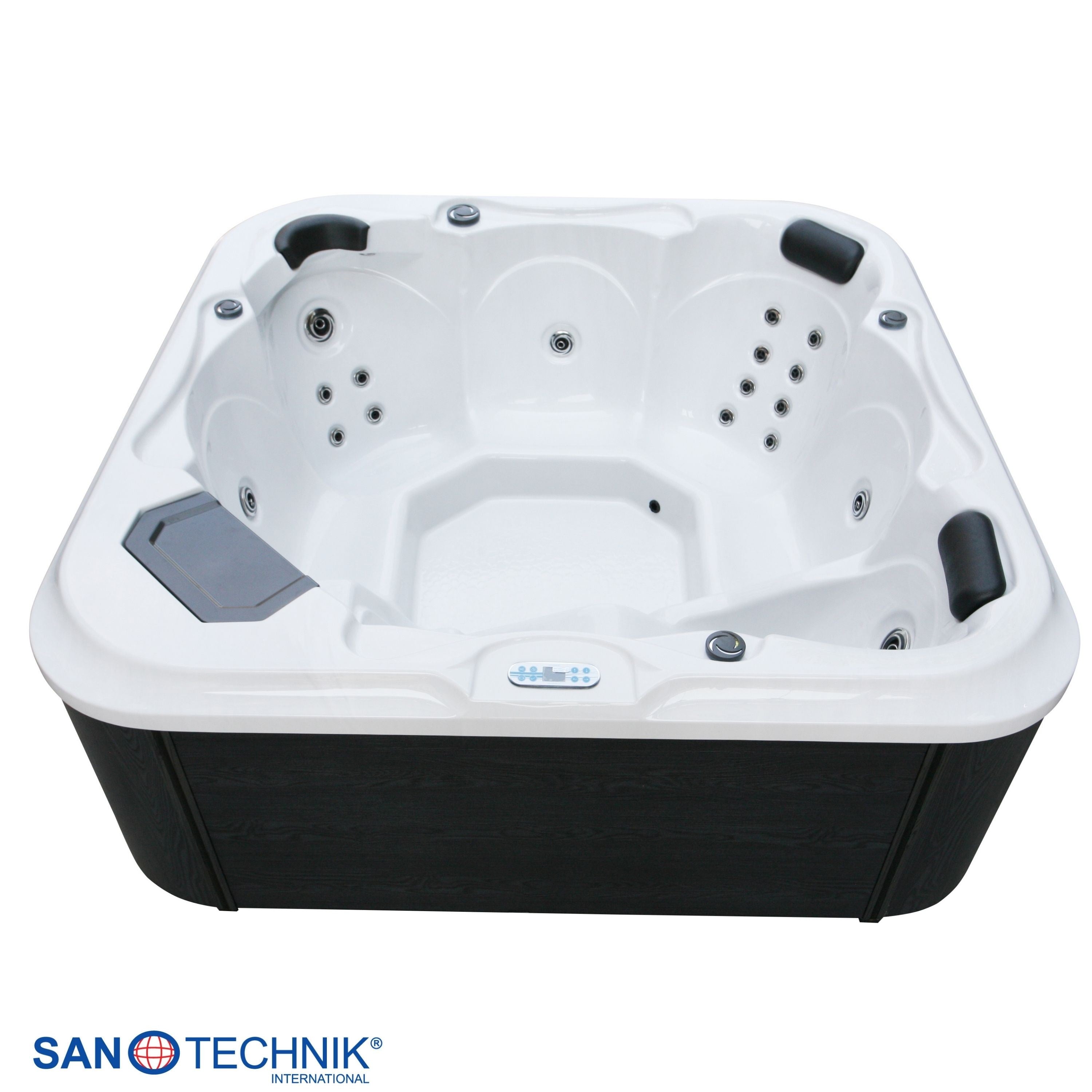 Sanotechnik - TIROL OUTDOOR WHIRLPOOL white marble inkl. Abdeckung und Stiege 210x210x80 cm