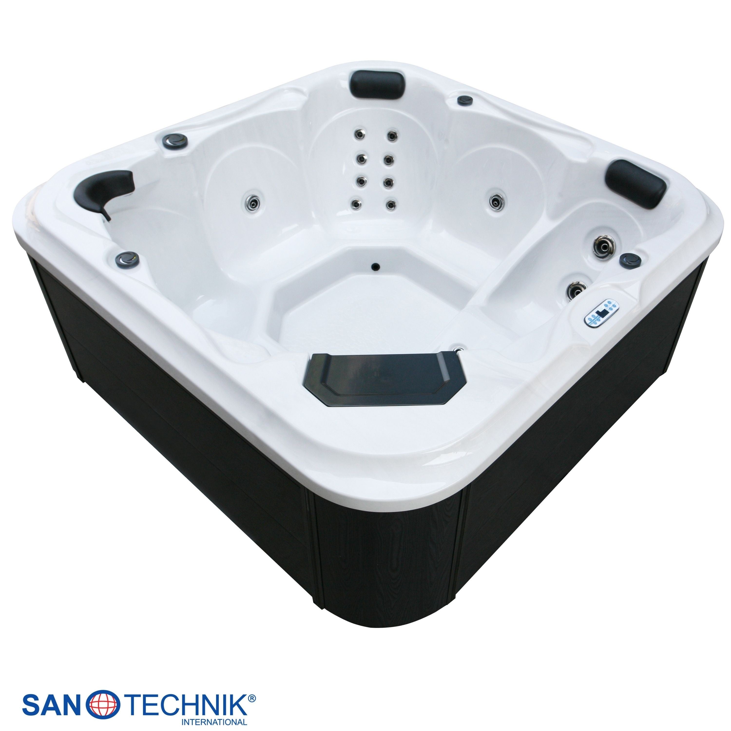 Sanotechnik - TIROL OUTDOOR WHIRLPOOL white marble inkl. Abdeckung und Stiege 210x210x80 cm