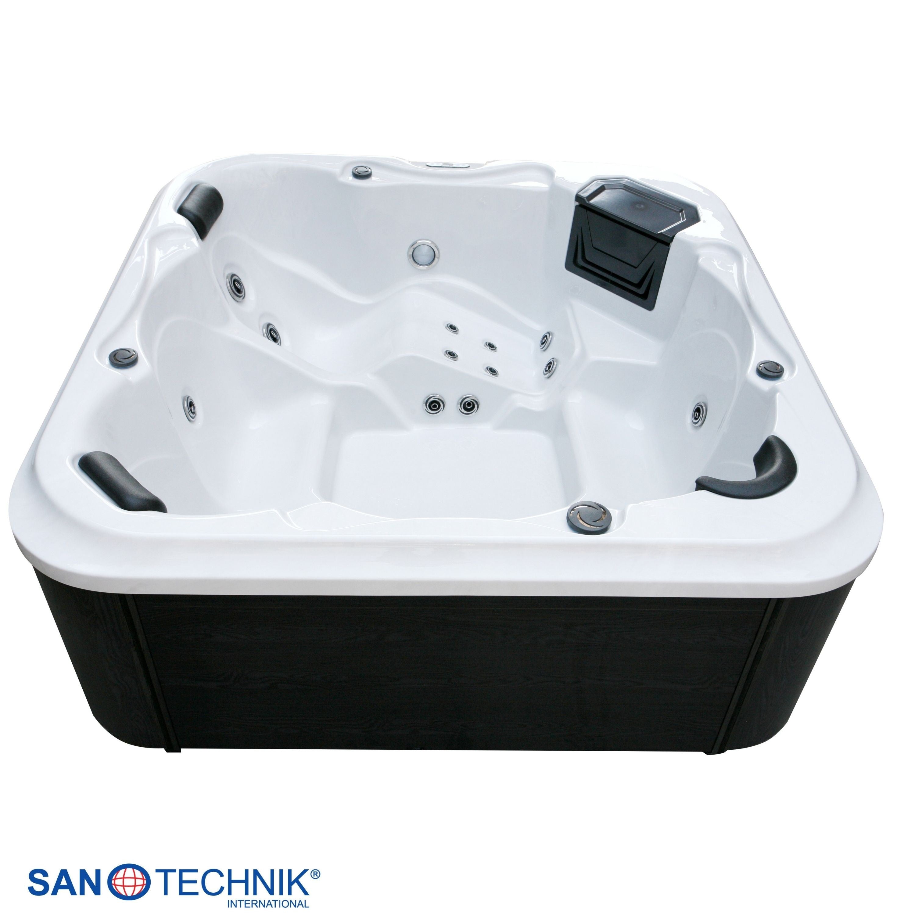 Sanotechnik - TIROL OUTDOOR WHIRLPOOL white marble inkl. Abdeckung und Stiege 210x210x80 cm