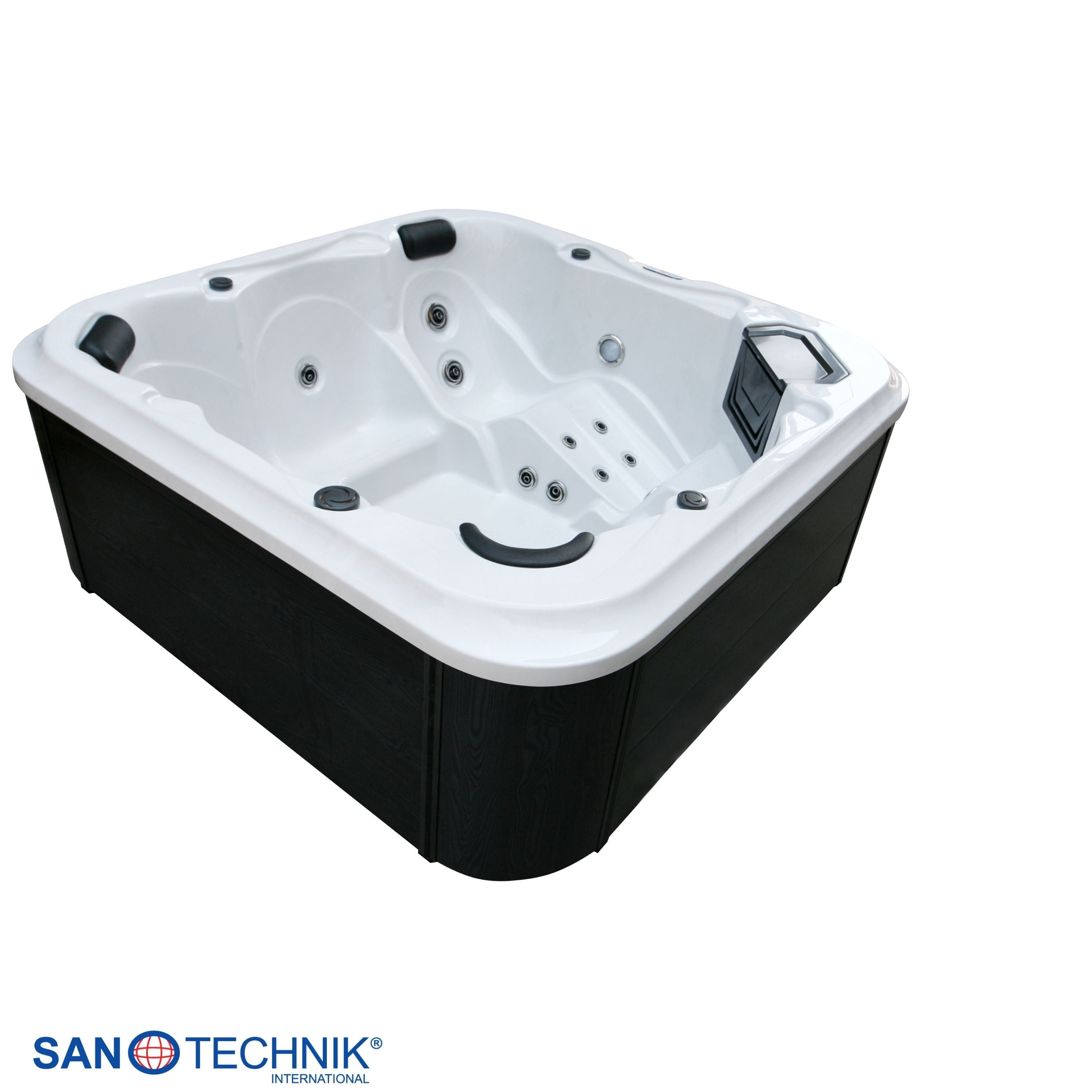 Sanotechnik - TIROL OUTDOOR WHIRLPOOL white marble inkl. Abdeckung und Stiege 210x210x80 cm