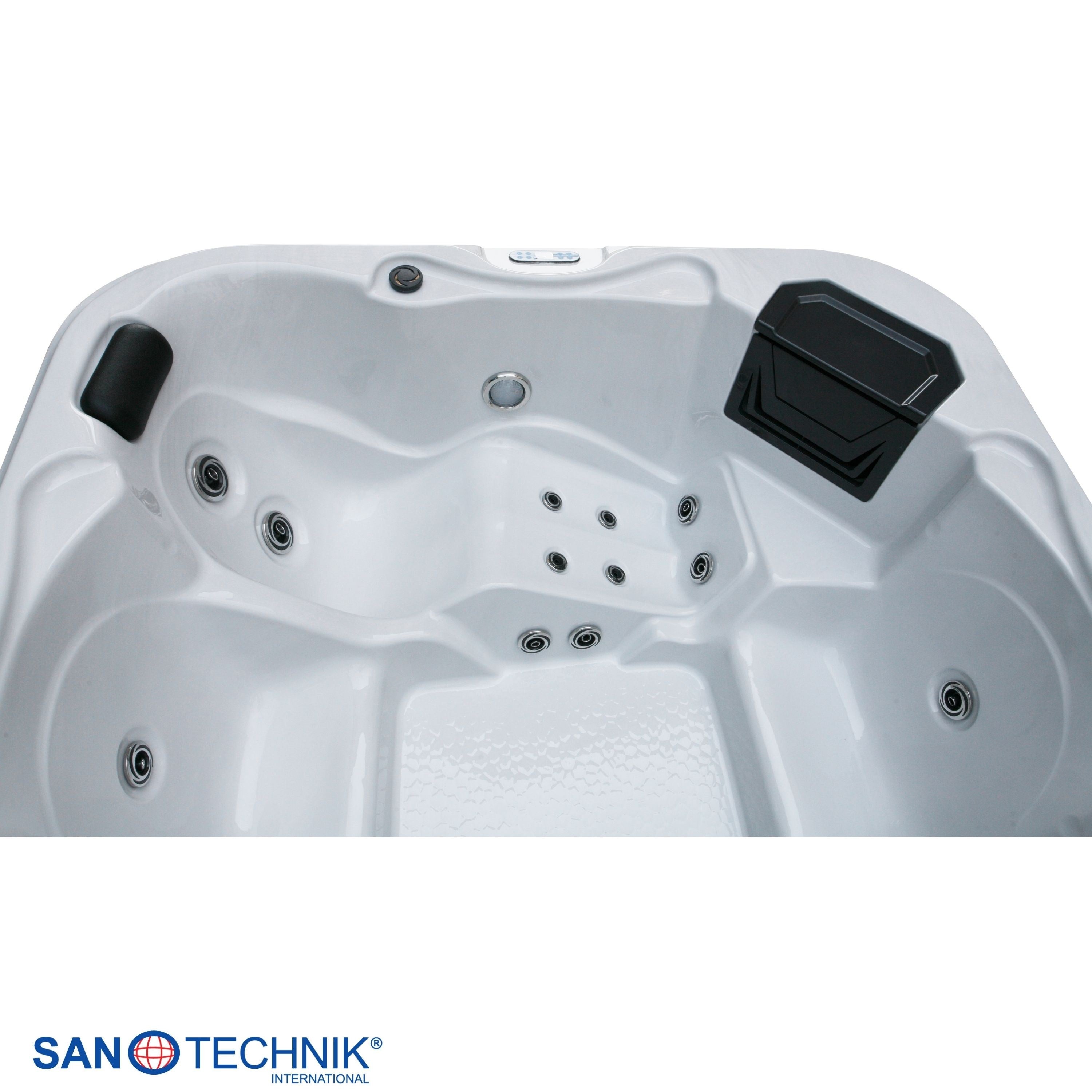 Sanotechnik - TIROL OUTDOOR WHIRLPOOL white marble inkl. Abdeckung und Stiege 210x210x80 cm