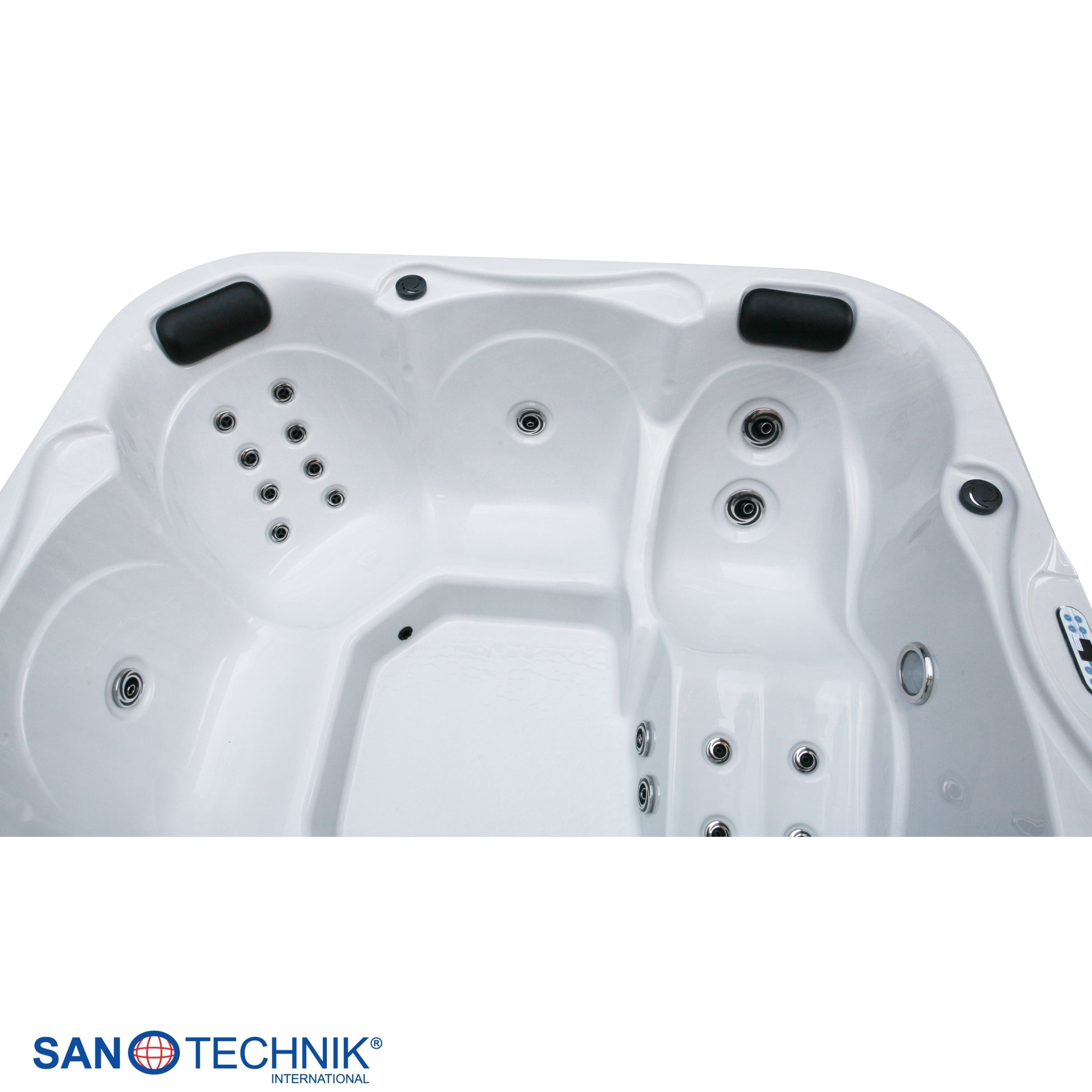 Sanotechnik - TIROL OUTDOOR WHIRLPOOL white marble inkl. Abdeckung und Stiege 210x210x80 cm