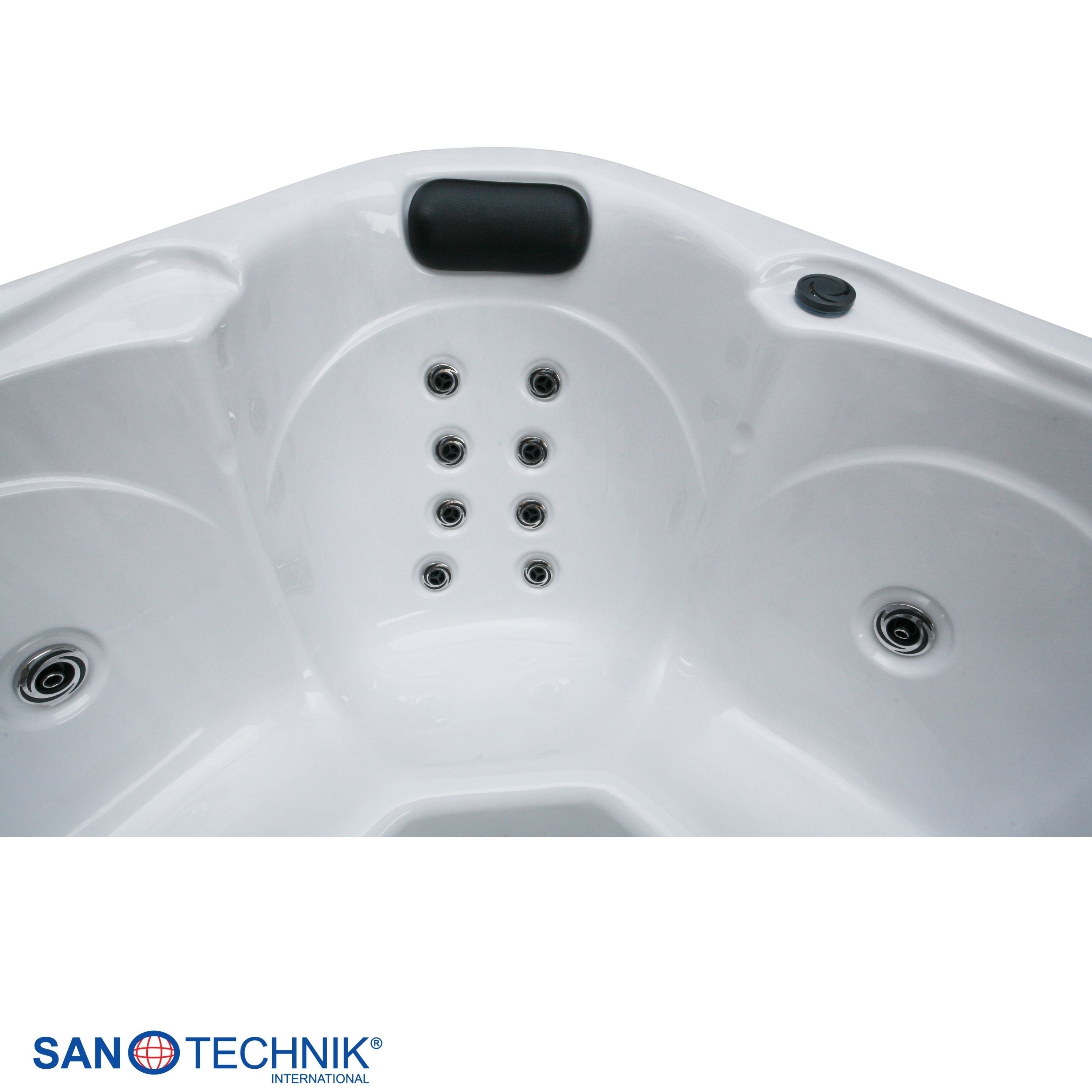 Sanotechnik - TIROL OUTDOOR WHIRLPOOL white marble inkl. Abdeckung und Stiege 210x210x80 cm