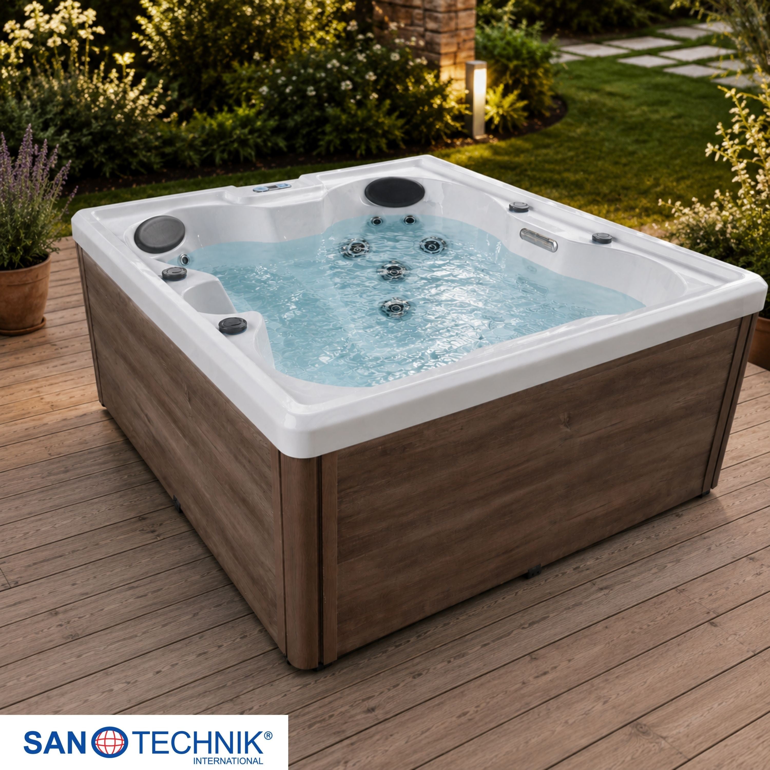 Sanotechnik - PALERMO OUTDOOR WHIRLPOOL white marble inkl. Abdeckung 180x160x76 cm