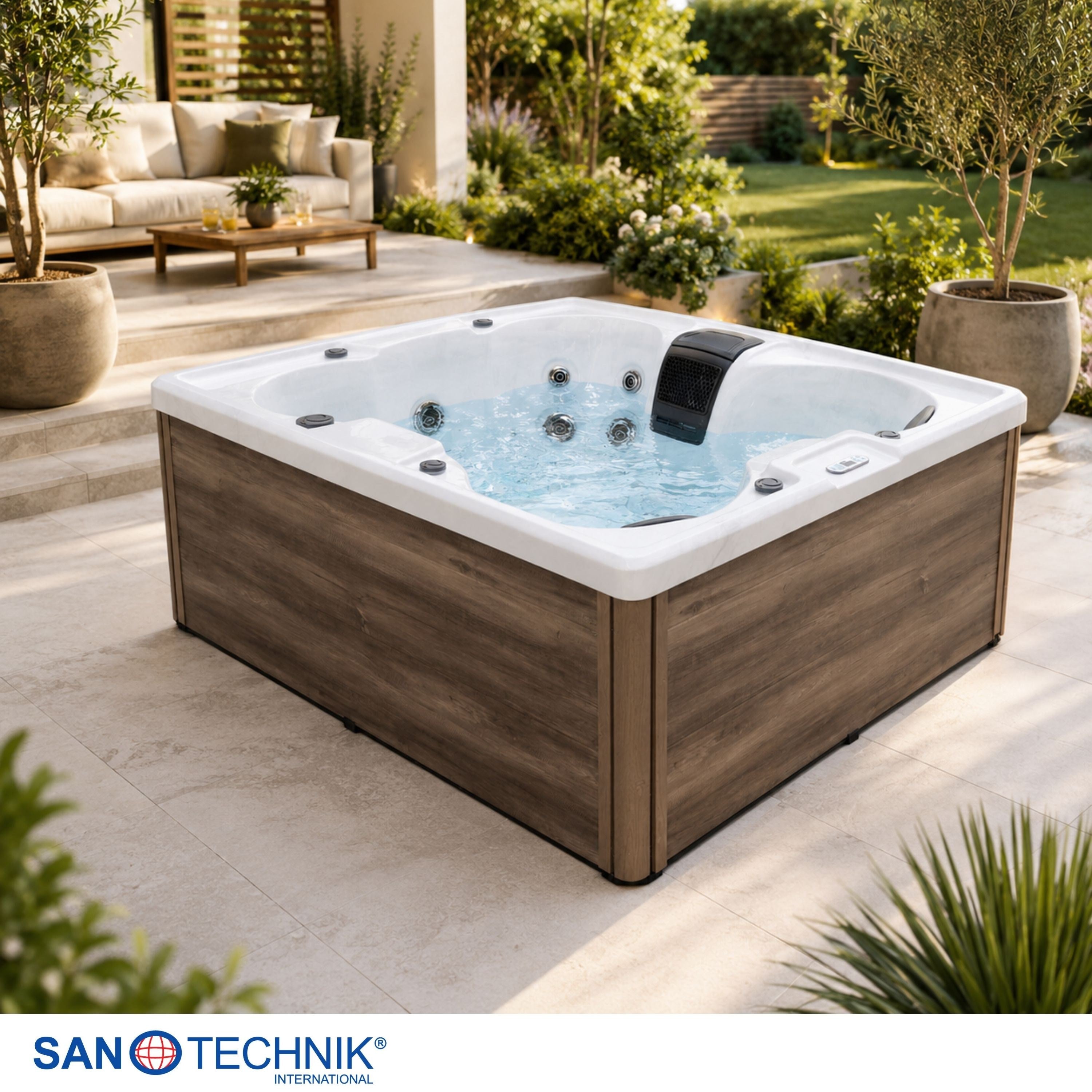 Sanotechnik - CATANIA OUTDOOR WHIRLPOOL white marble inkl. Abdeckung 210x180x82 cm