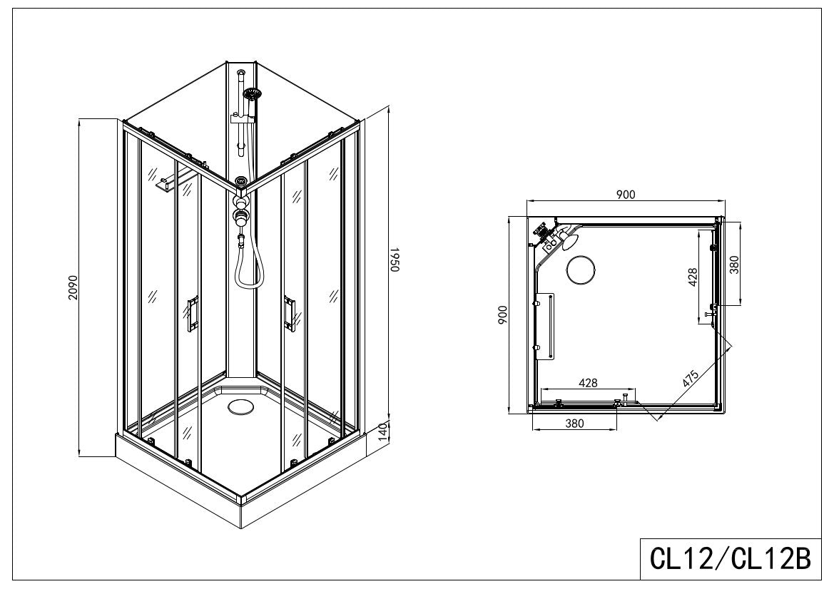 Sanotechnik - Komplettdk DENVER 90x90x210cm Quickline