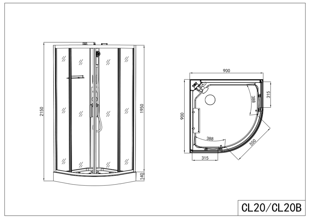 Sanotechnik - Komplettdk AUSTIN 90x90x215cm Quickline