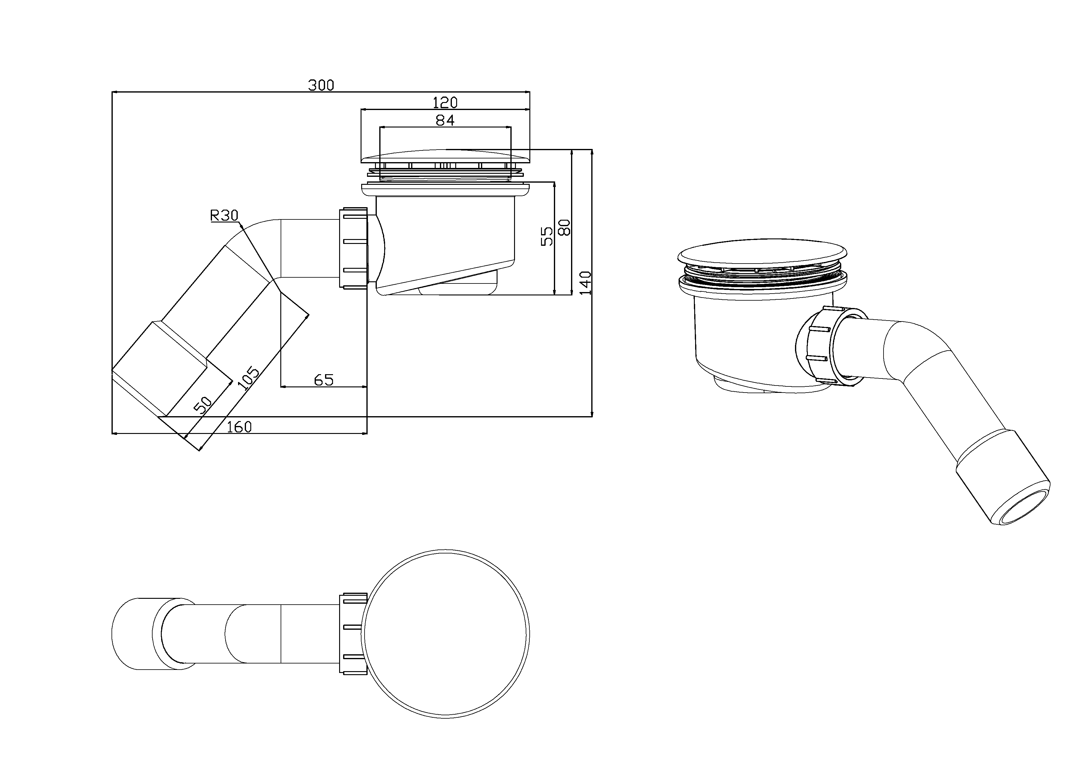 Sanotechnik - BT-Siphon Ø 90 mm, matt schwarz