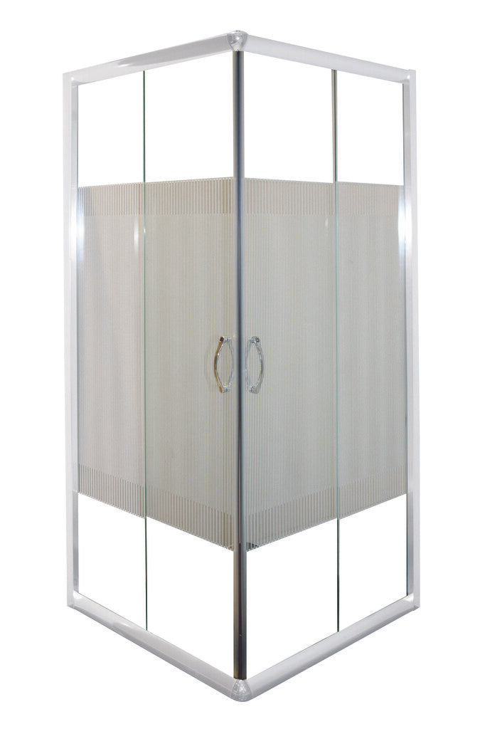 Sanotechnik - Eckdusche m.Streifengl weiss 89-90x89-90X180cm