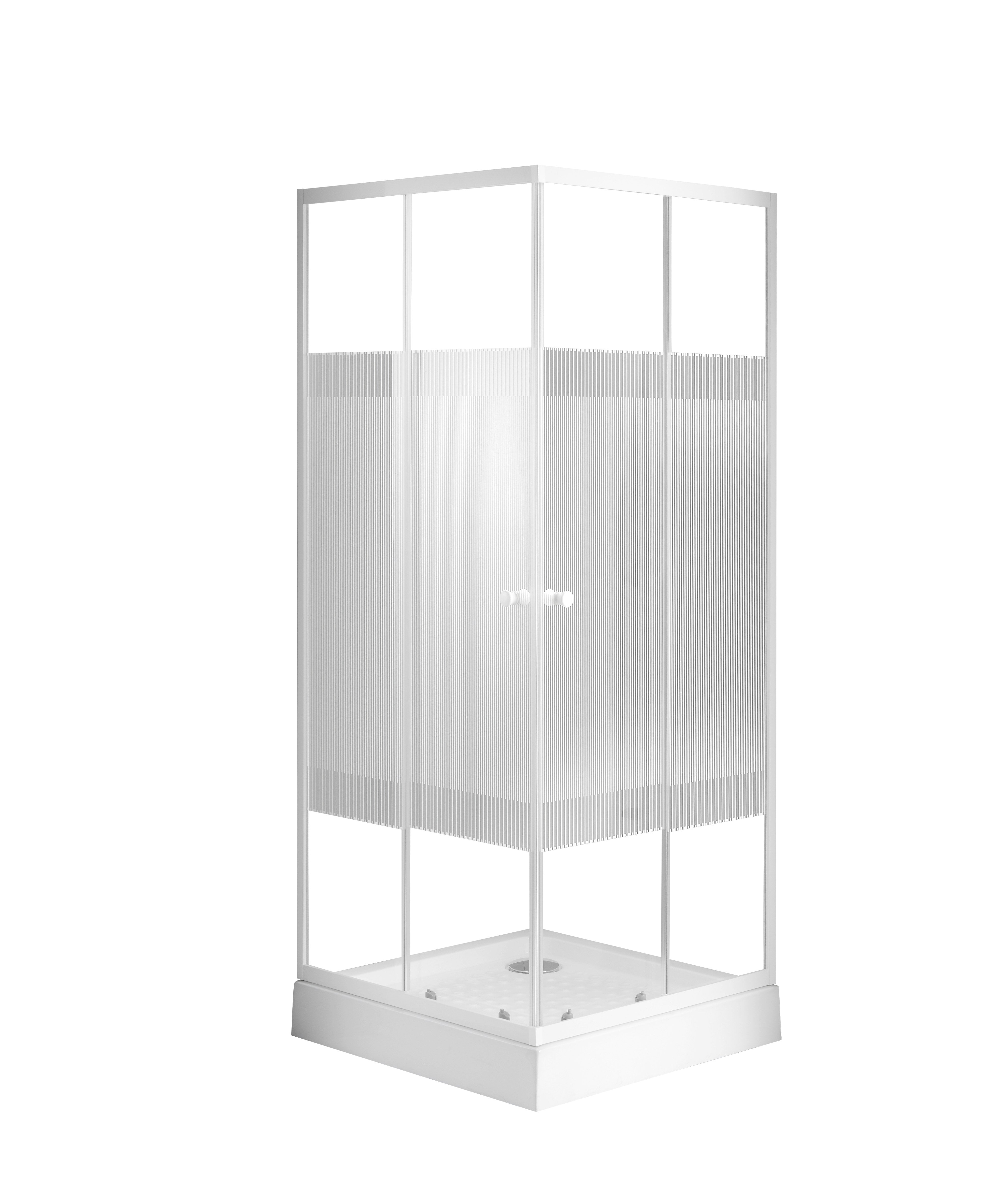 Sanotechnik - Eckdusche m.Streifengl weiss 89-90x89-90X180cm