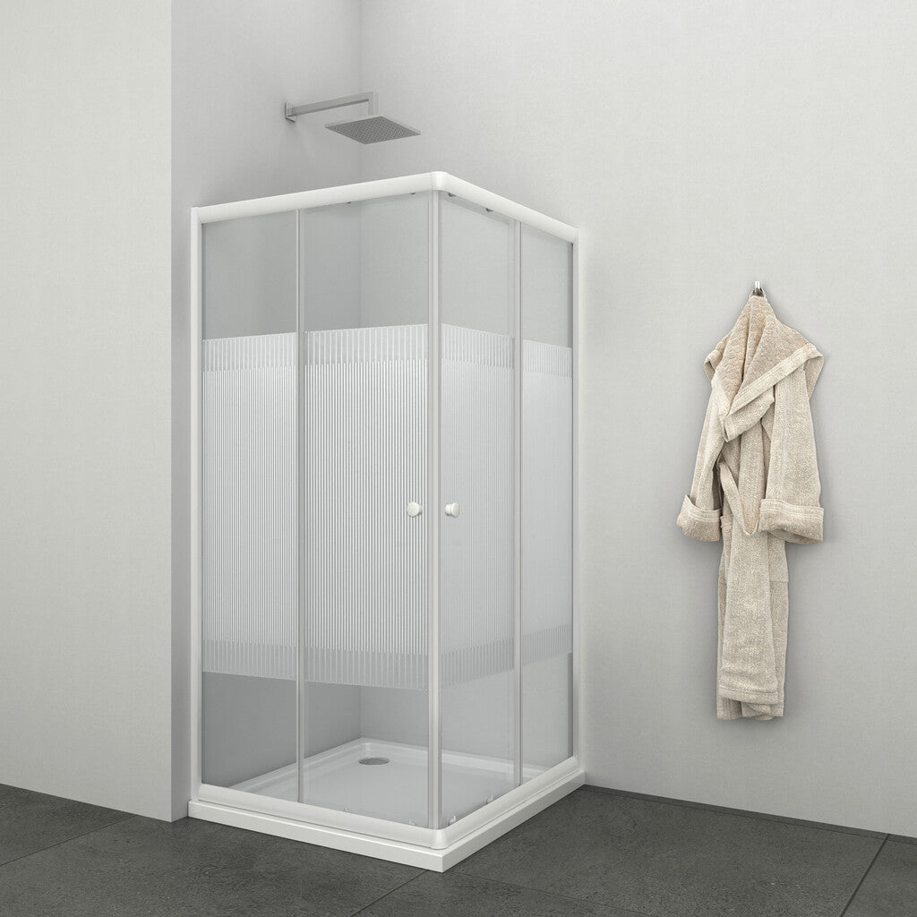 Sanotechnik - Eckdusche m.Streifengl weiss 89-90x89-90X180cm