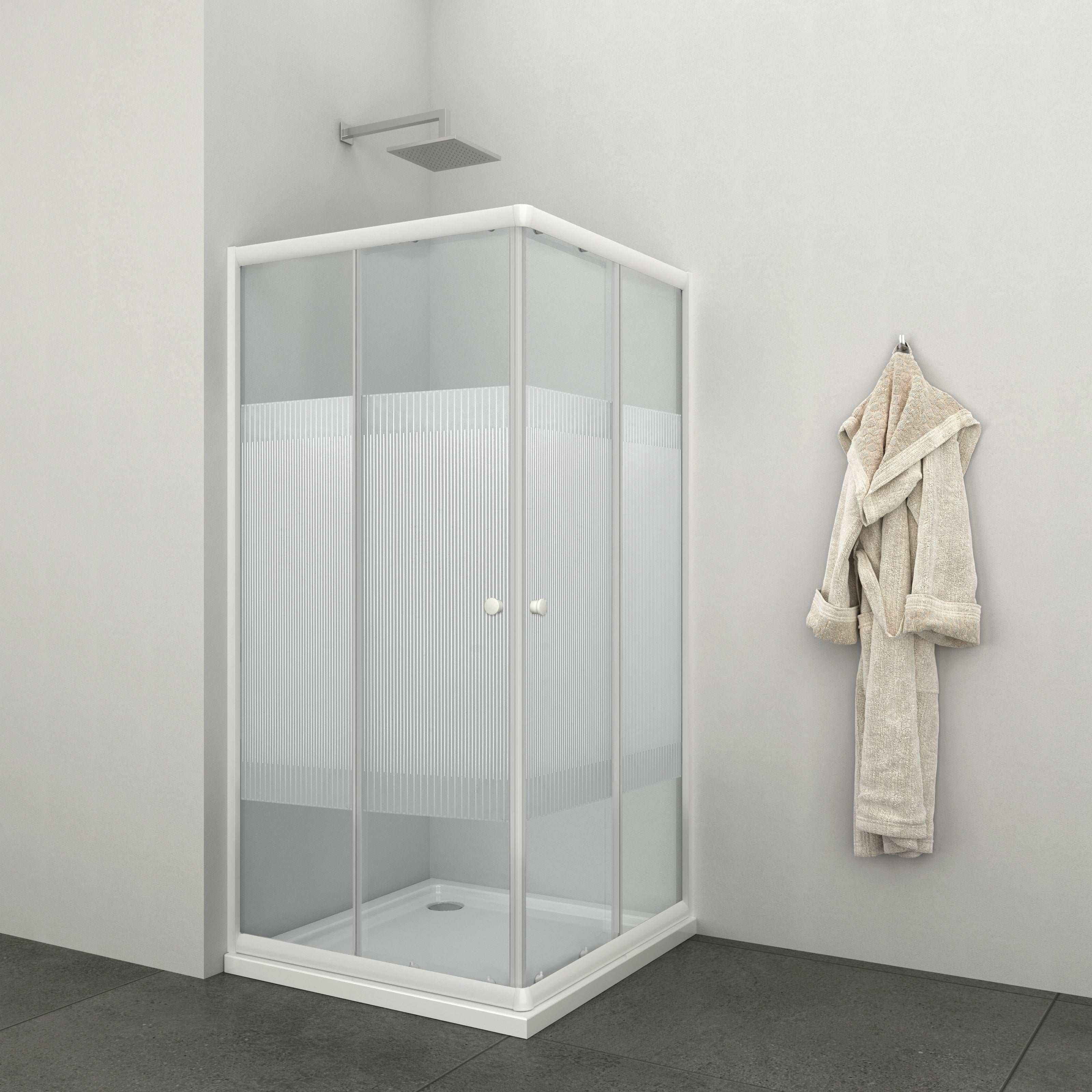 Sanotechnik - Eckdusche m.Streifengl weiss 89-90x89-90X180cm