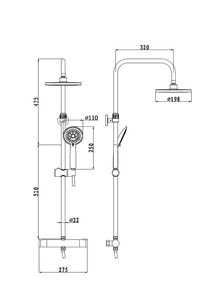 Sanotechnik - Brausestangenset 1 Funk mit Thermostatmischer schwarz matt