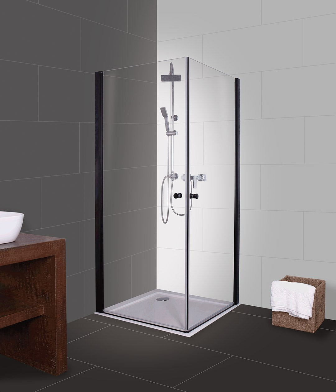Sanotechnik - Schwenktüre schwarz matt 75-77x195cm