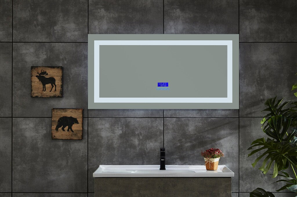 Sanotechnik - Spiegel m.indirekter Beleuchtung, Uhr, anti-fog und bluetooth 120x60cm